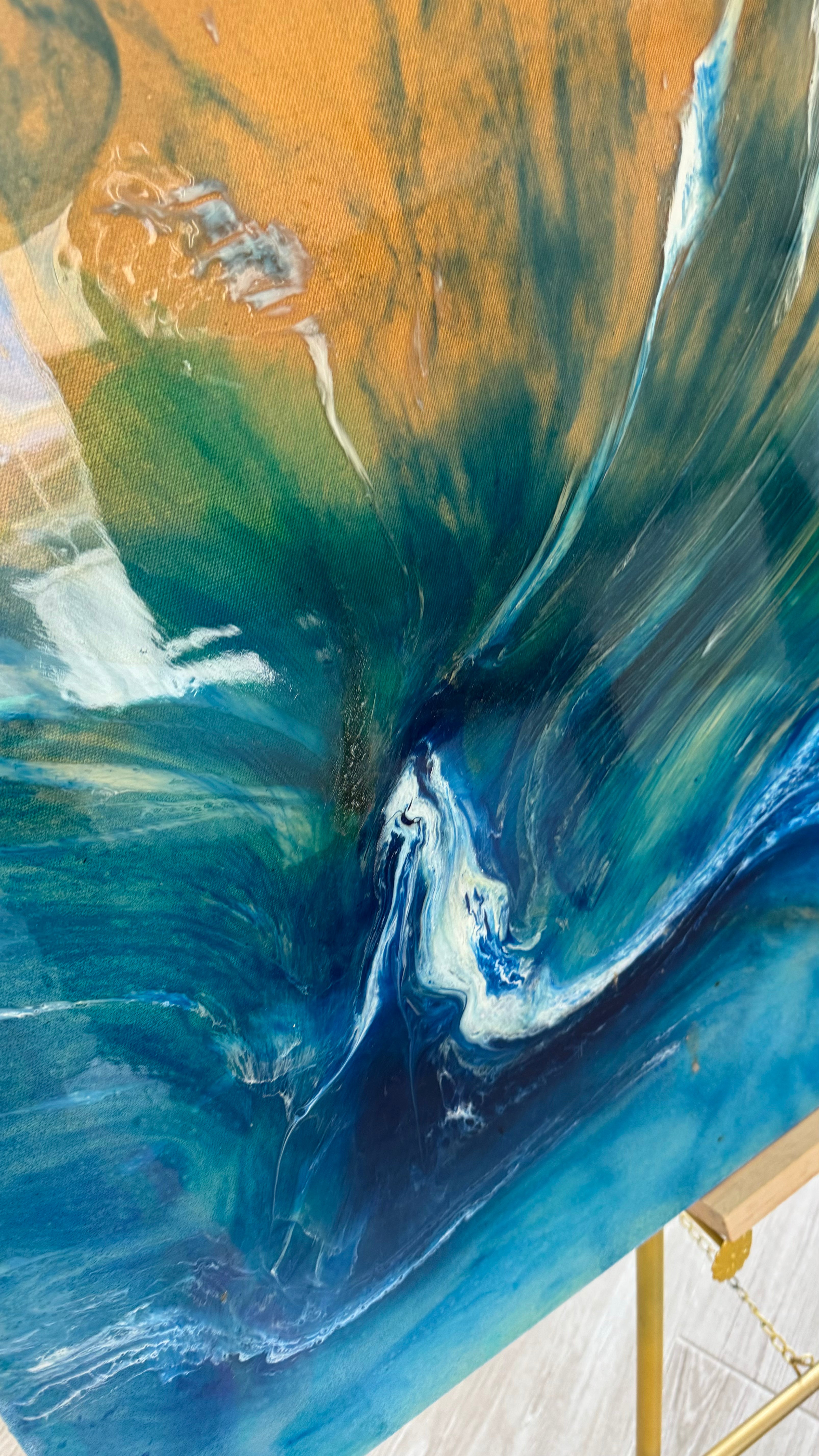 Bali Spirit of the Ocean - Original Blue and Gold Abstract Wave Artwork