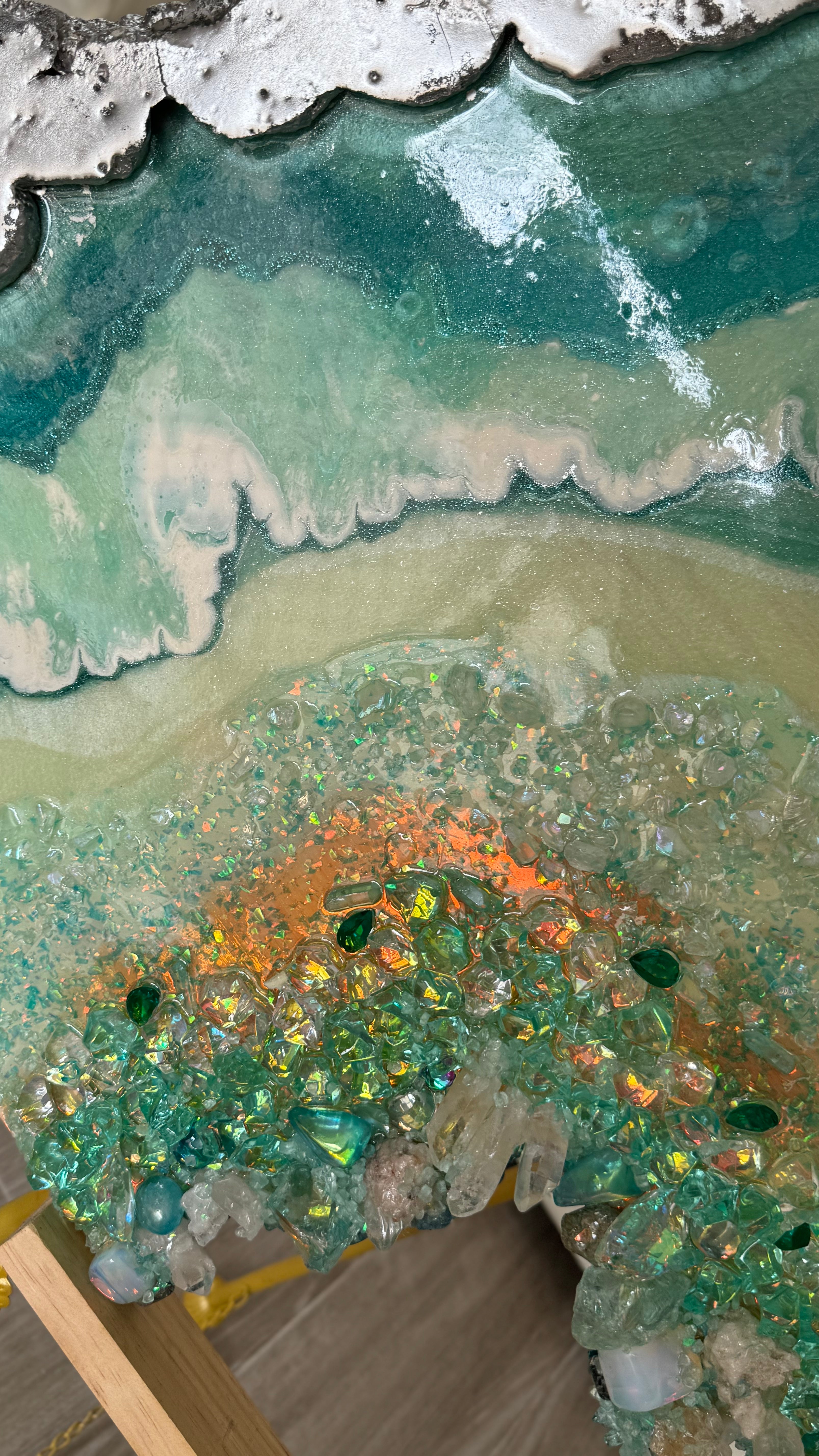 Moonlight Crystal Reef Freeform with Moonstones 84x120 cm Wood panel