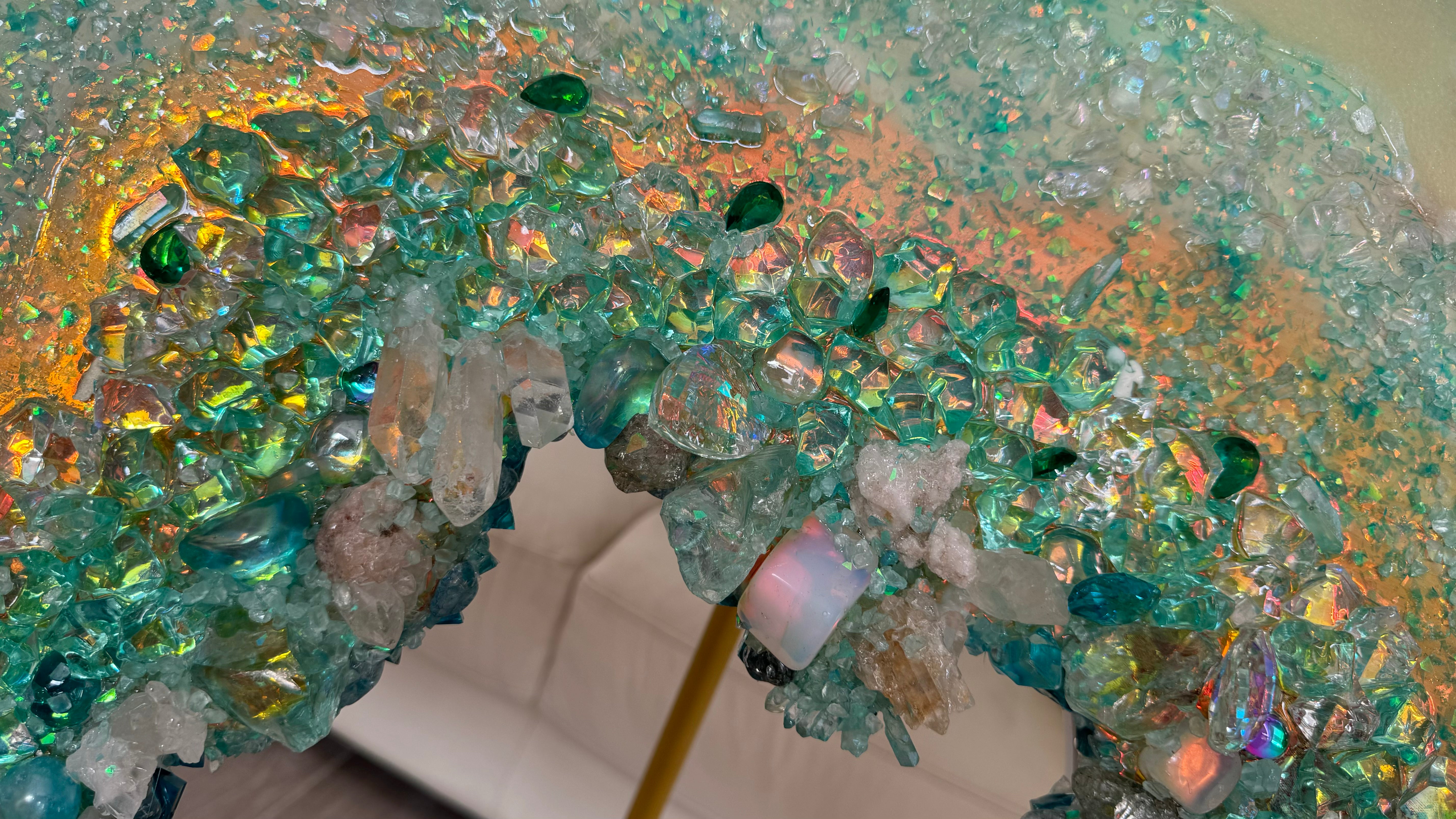 Moonlight Crystal Reef Freeform with Moonstones 84x120 cm Wood panel