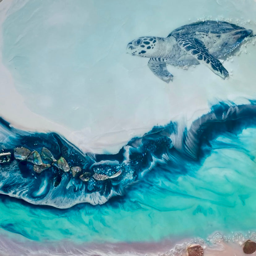 Sea Turtle Hawaii Island Square ocean artwork