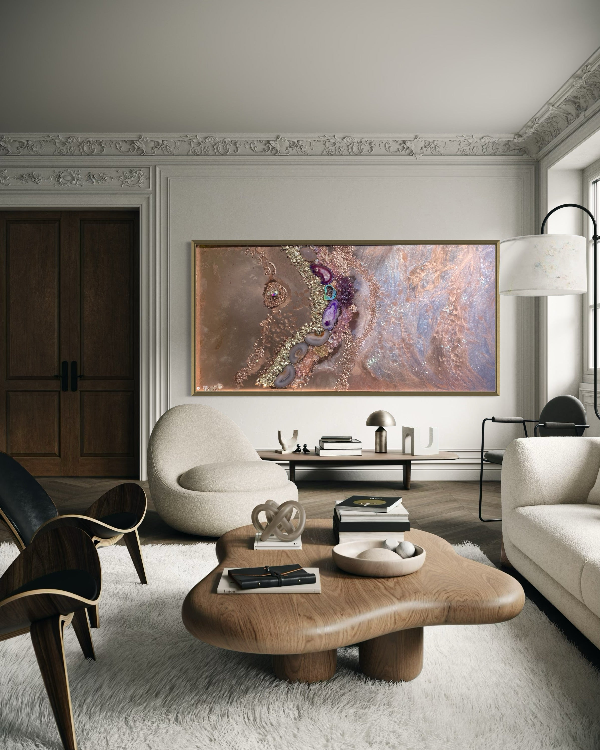 Rose Gold Abstract Landscape. Copper Reflective Original Artwork