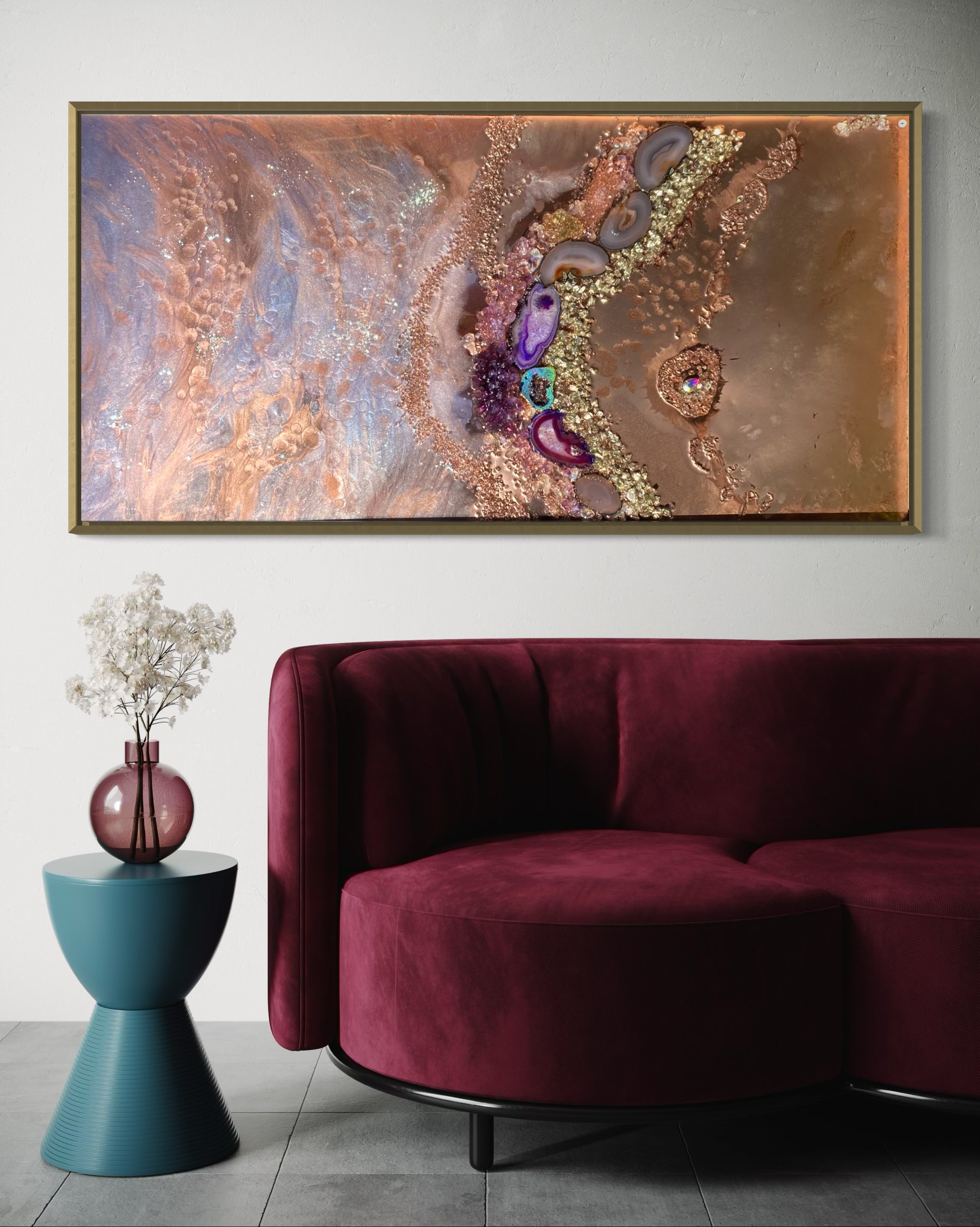 Rose Gold Abstract Landscape. Copper Reflective Original Artwork