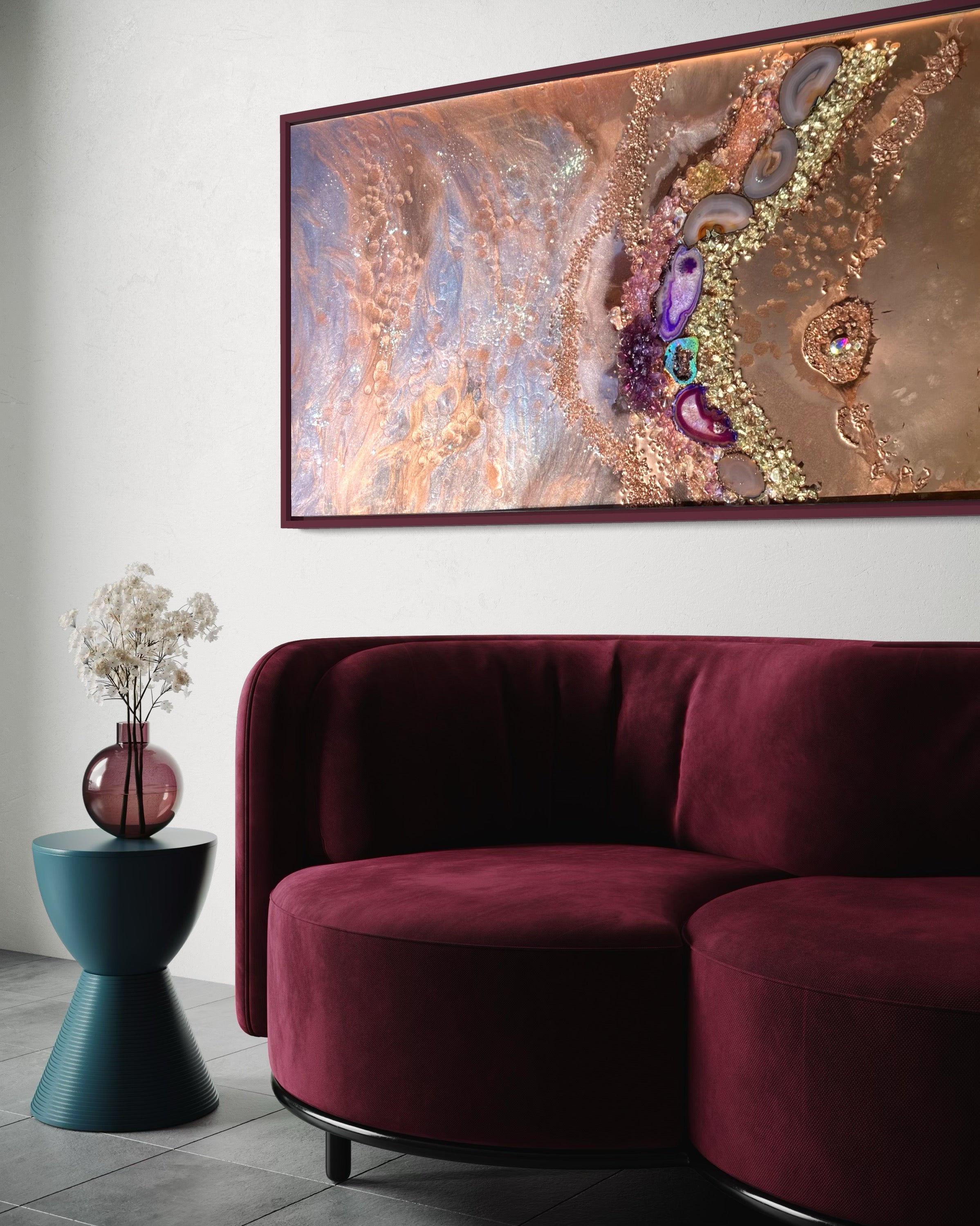 Rose Gold Abstract Landscape. Copper Reflective Original Artwork