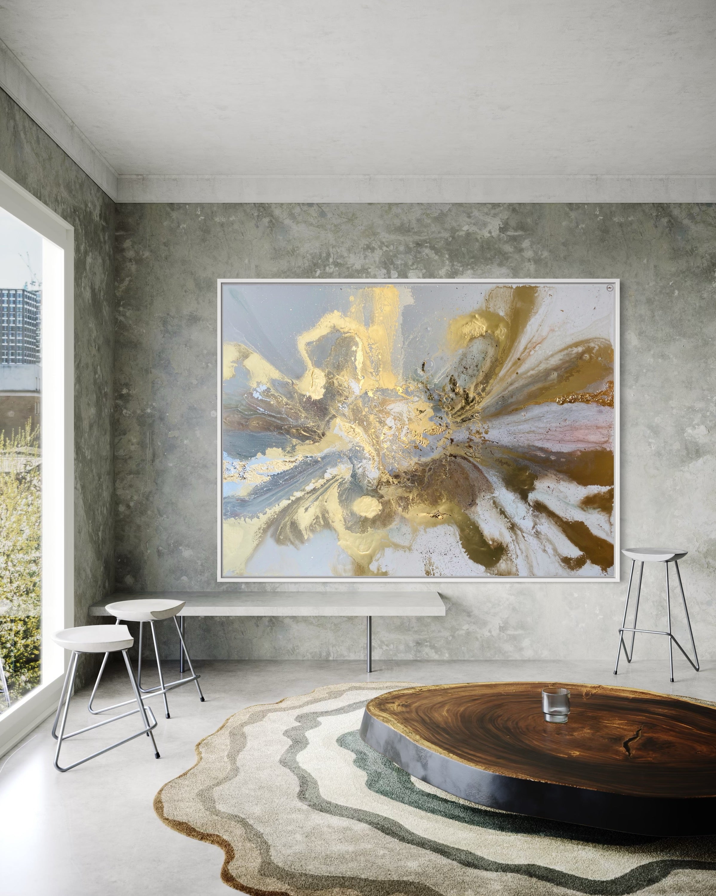 Luxurious Escape: Gold Abstract Artwork with 24k Gold Leaf Gold Marble Series
