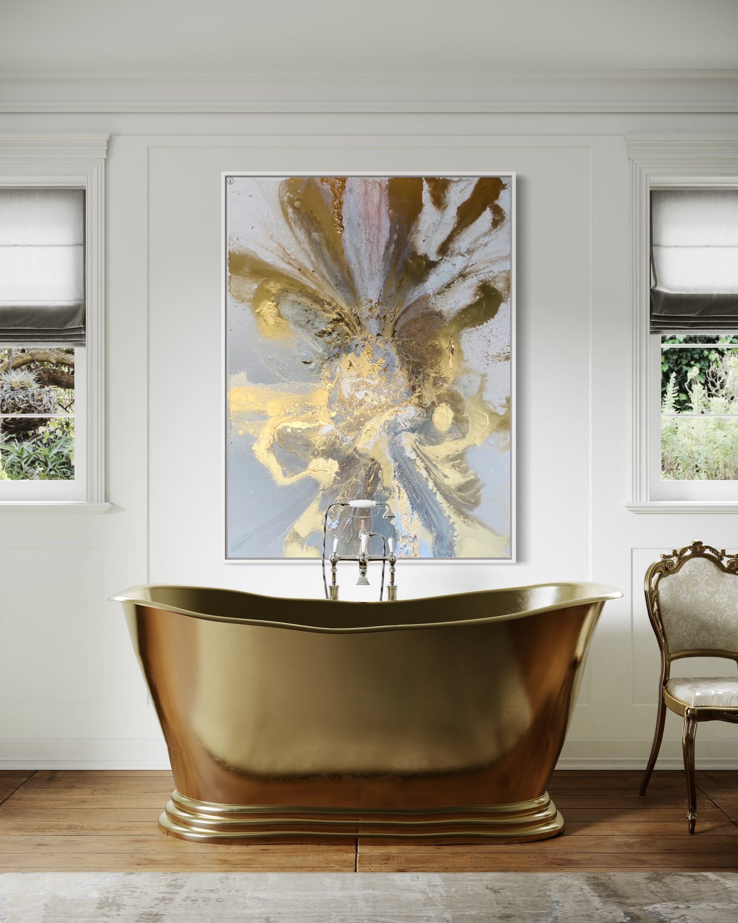Luxurious Escape: Gold Abstract Artwork with 24k Gold Leaf Gold Marble Series