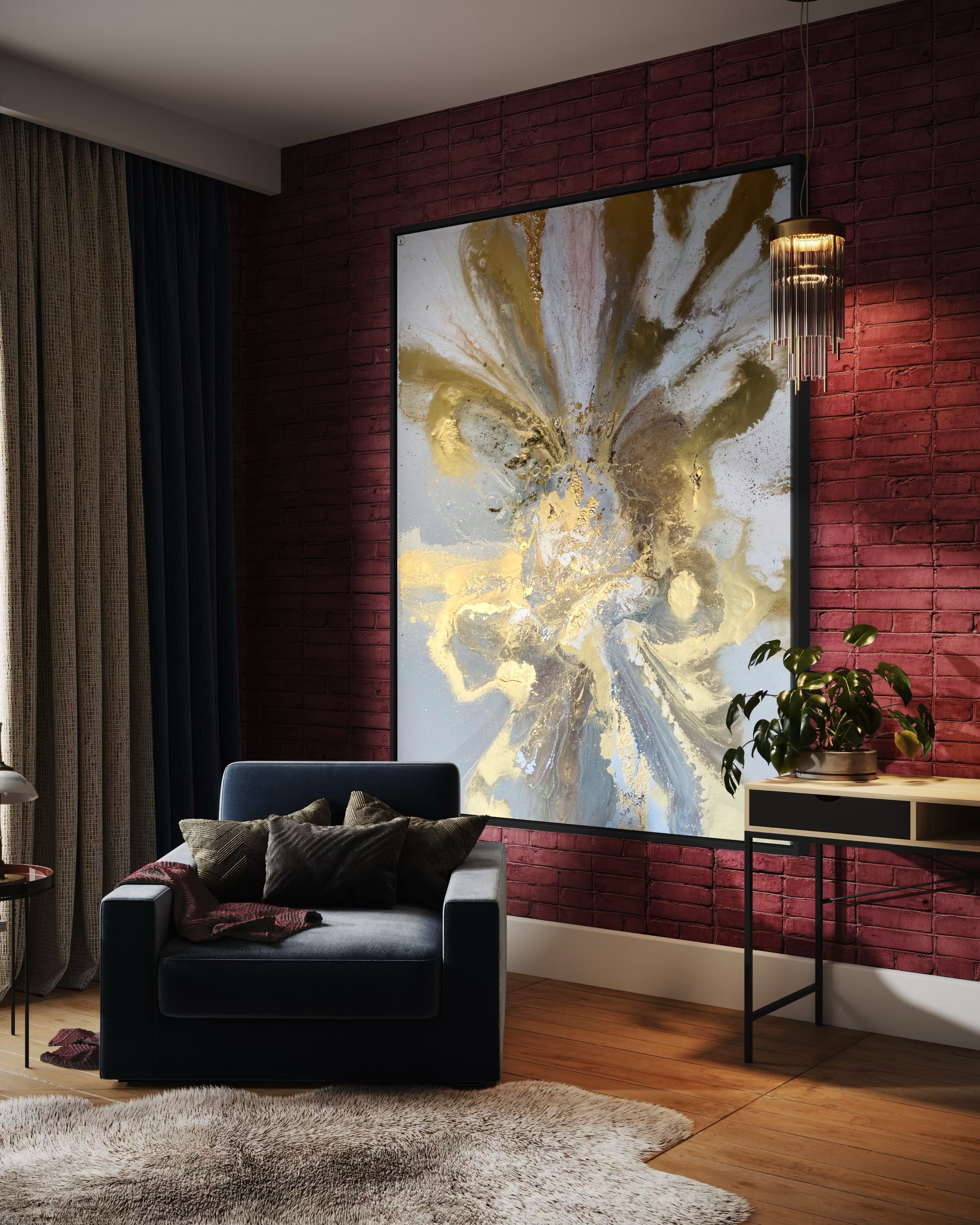 Luxurious Escape: Gold Abstract Artwork with 24k Gold Leaf Gold Marble Series