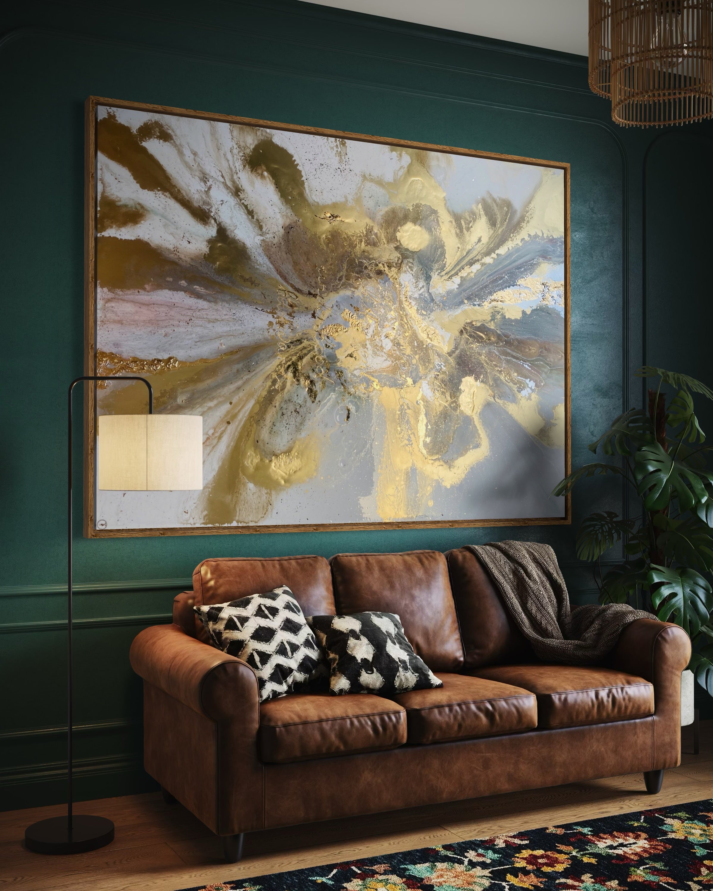Luxurious Escape: Gold Abstract Artwork with 24k Gold Leaf Gold Marble Series