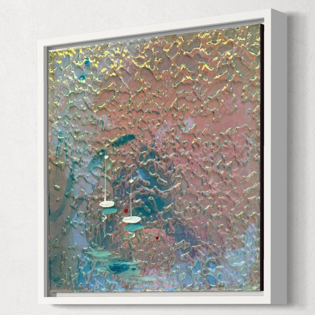 Cannes Yacht Mediterranean Sailing Boats Artwork Iridescent Anchored 2 FRAMED 33x33cm
