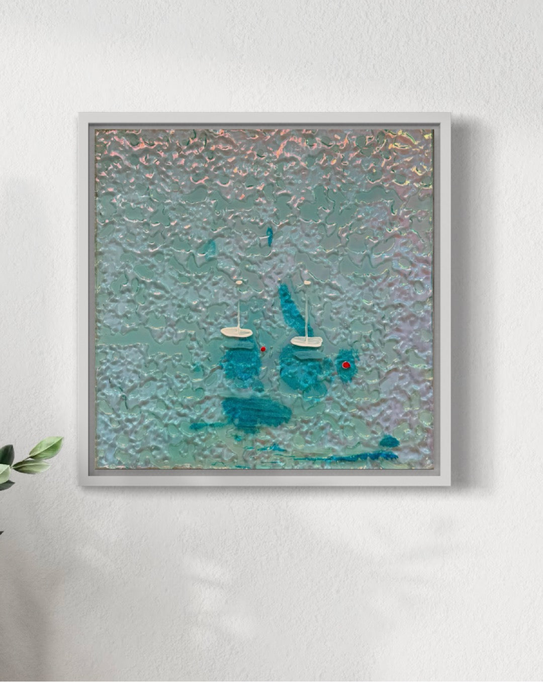 Cannes Yachts Mediterranean Sailing Boats Artwork Iridescent Whitsundays Anchored 1 30x30cm FRAMED 33x33cm