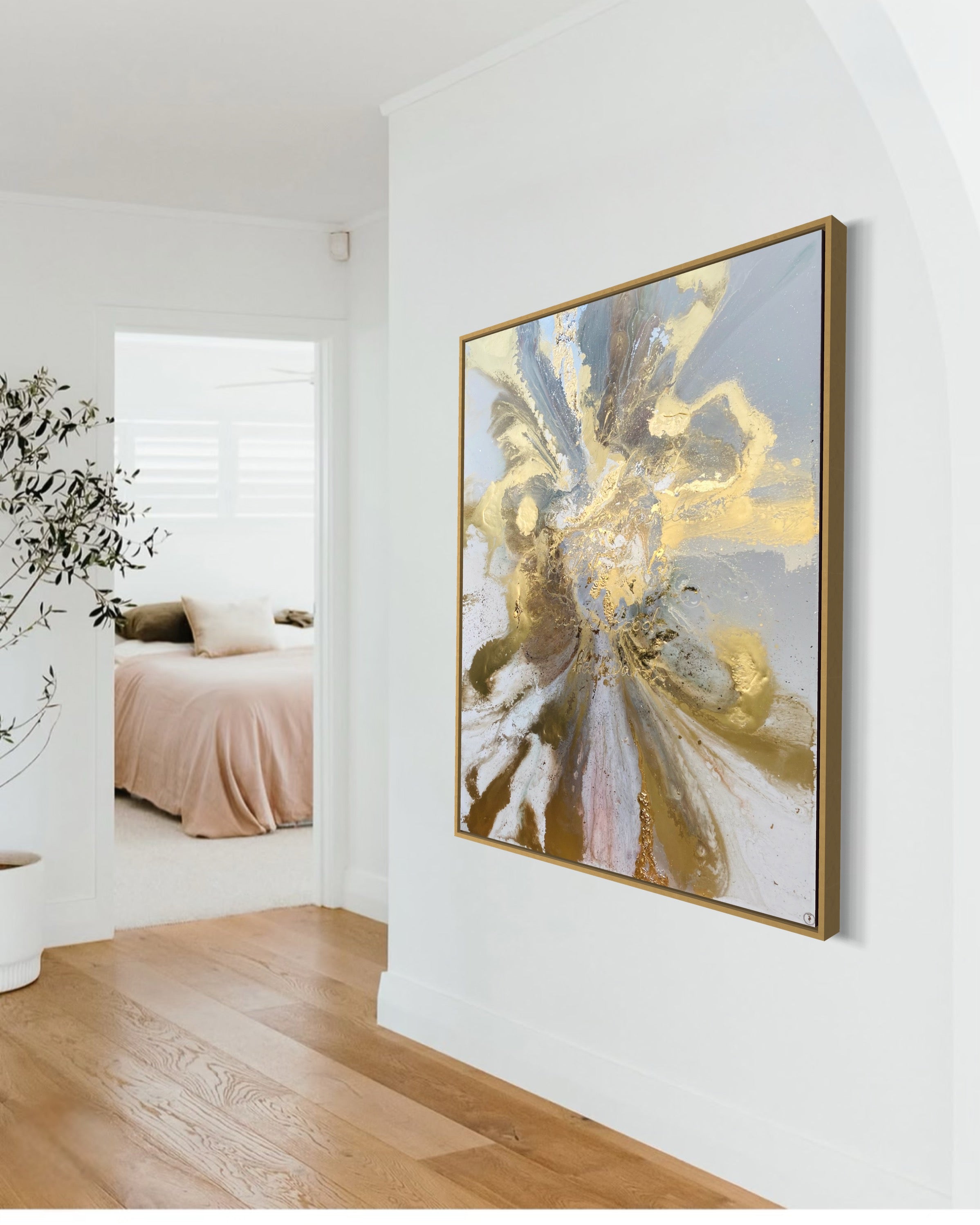 Luxurious Escape: Gold Abstract Artwork with 24k Gold Leaf Gold Marble Series