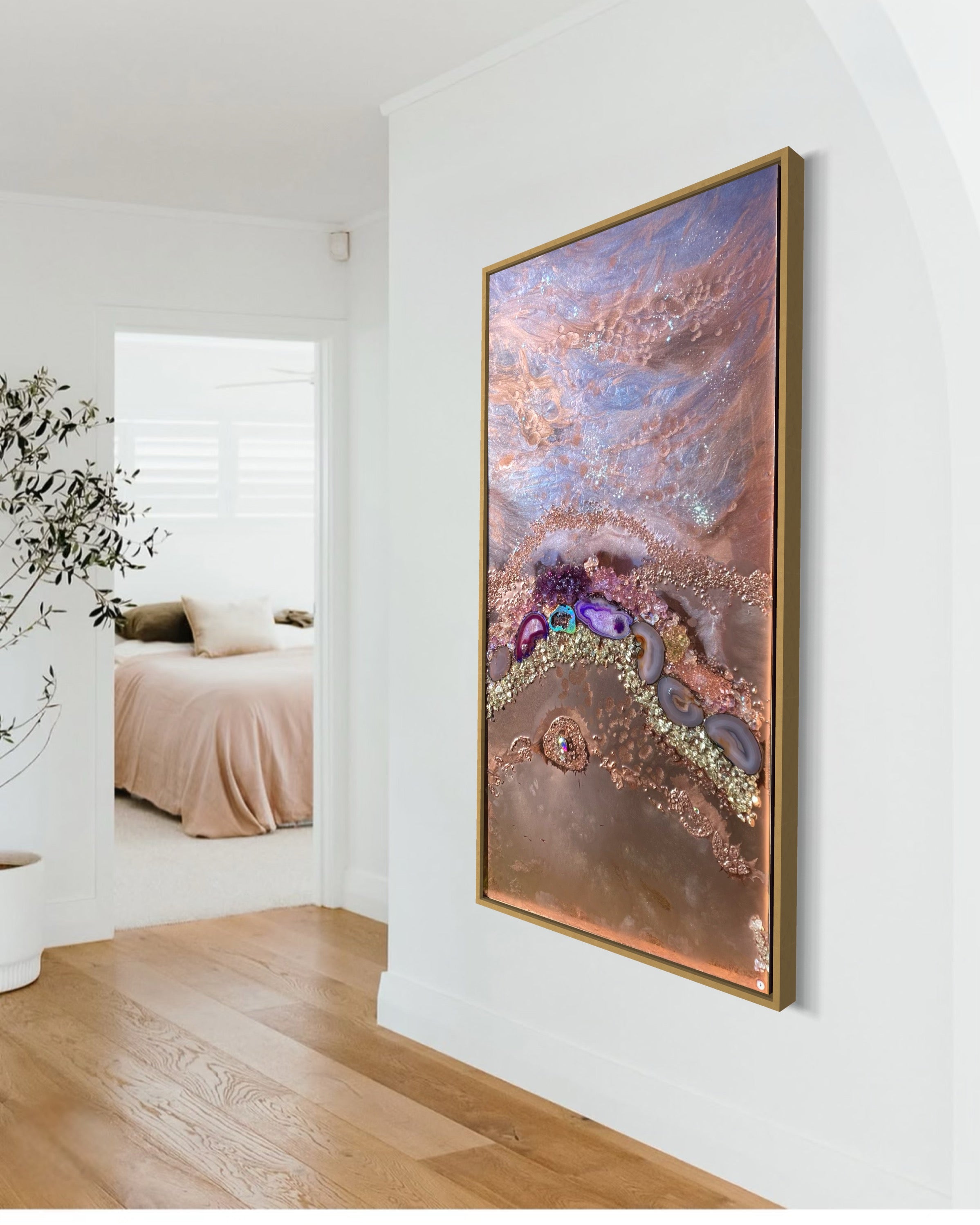 Rose Gold Abstract Landscape. Copper Reflective Original Artwork