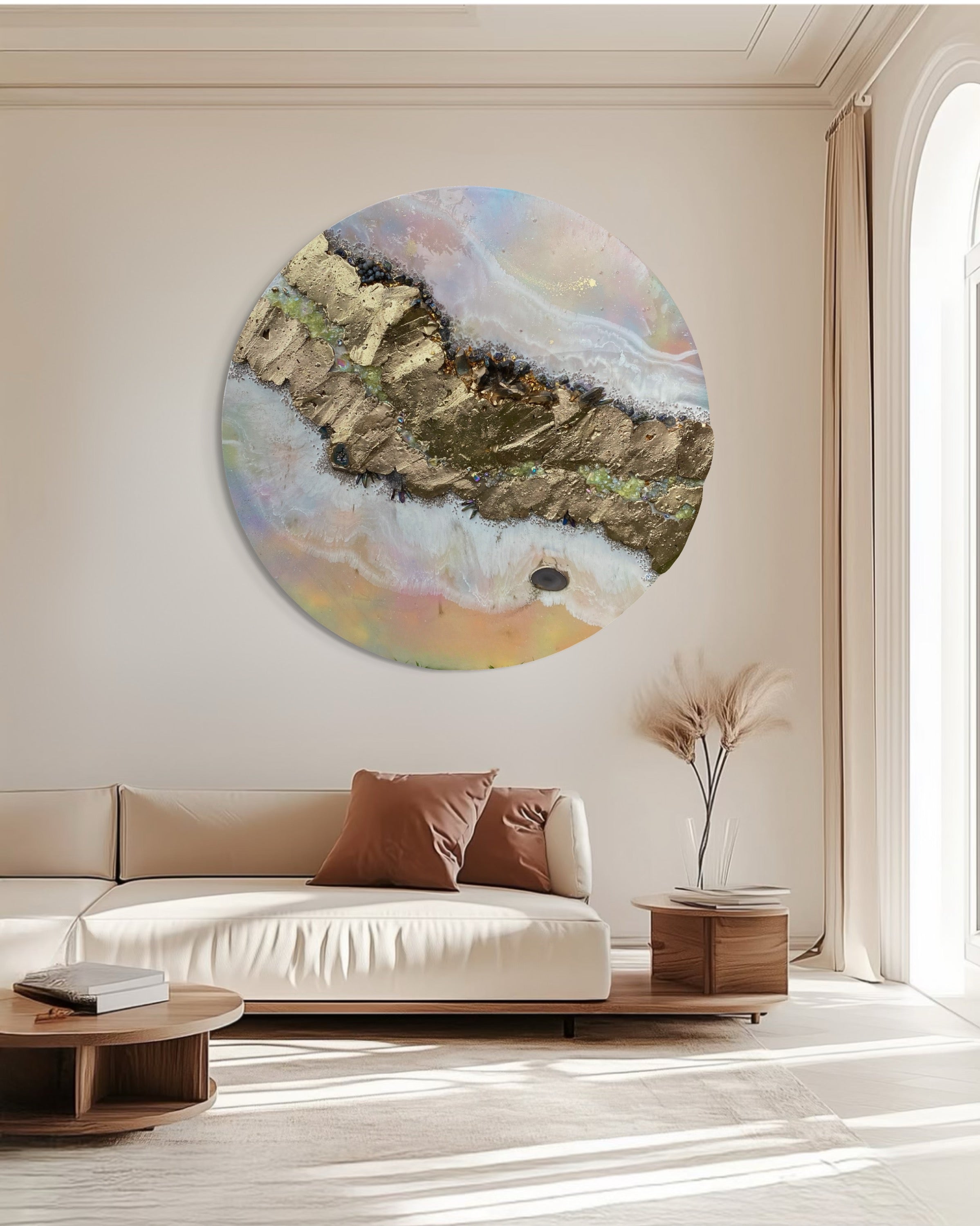 Pink Saturn shadow Quartz and Swarovski crystal artwork 110cm