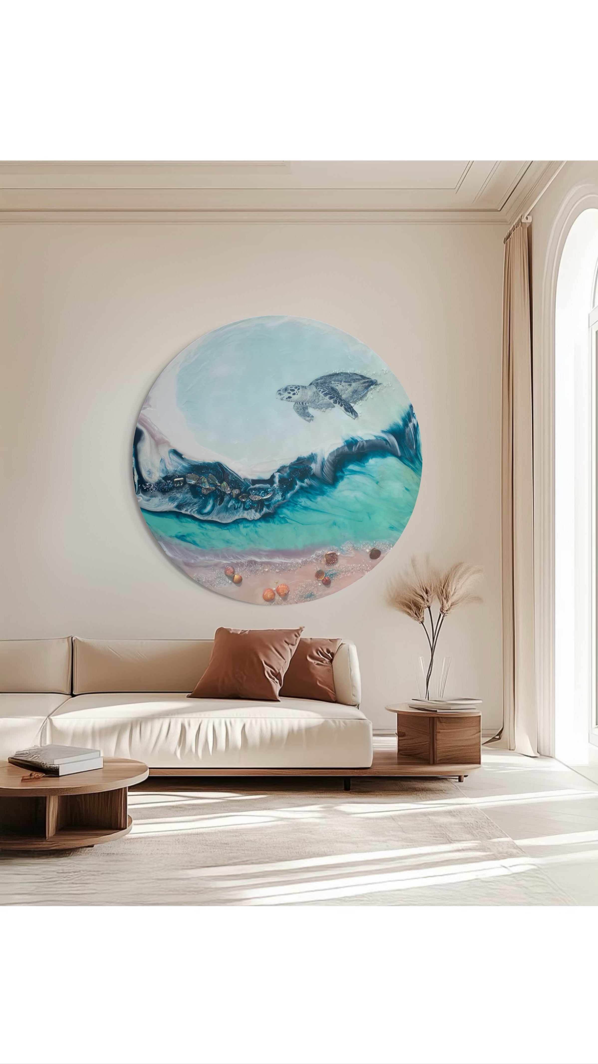 Green Round Turtle Artwork.Bounty Turtle 3.0. Australian Seascape. 90x90cm