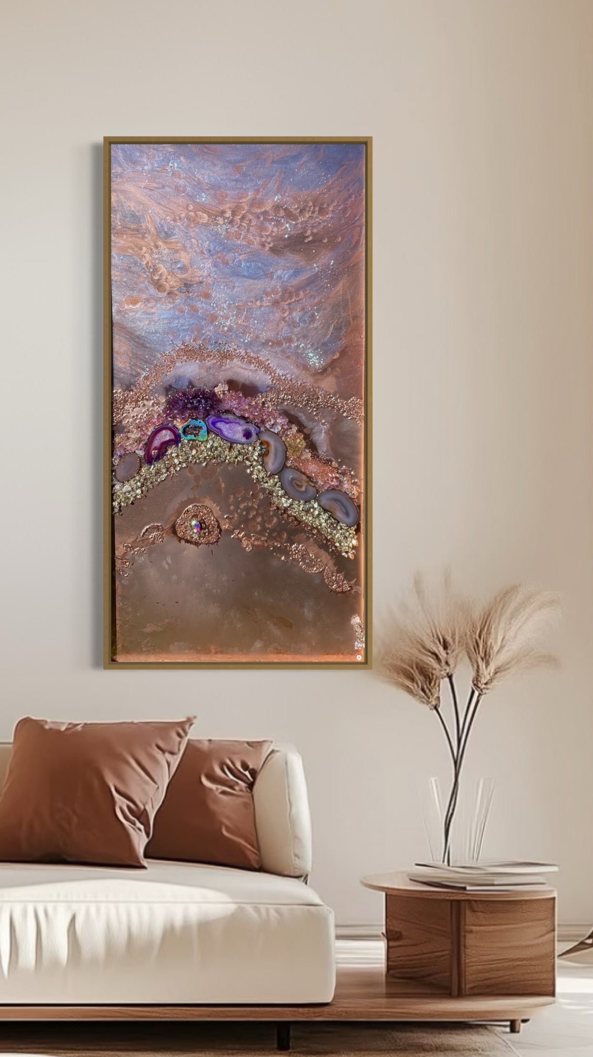 Rose Gold Abstract Landscape. Copper Reflective Original Artwork