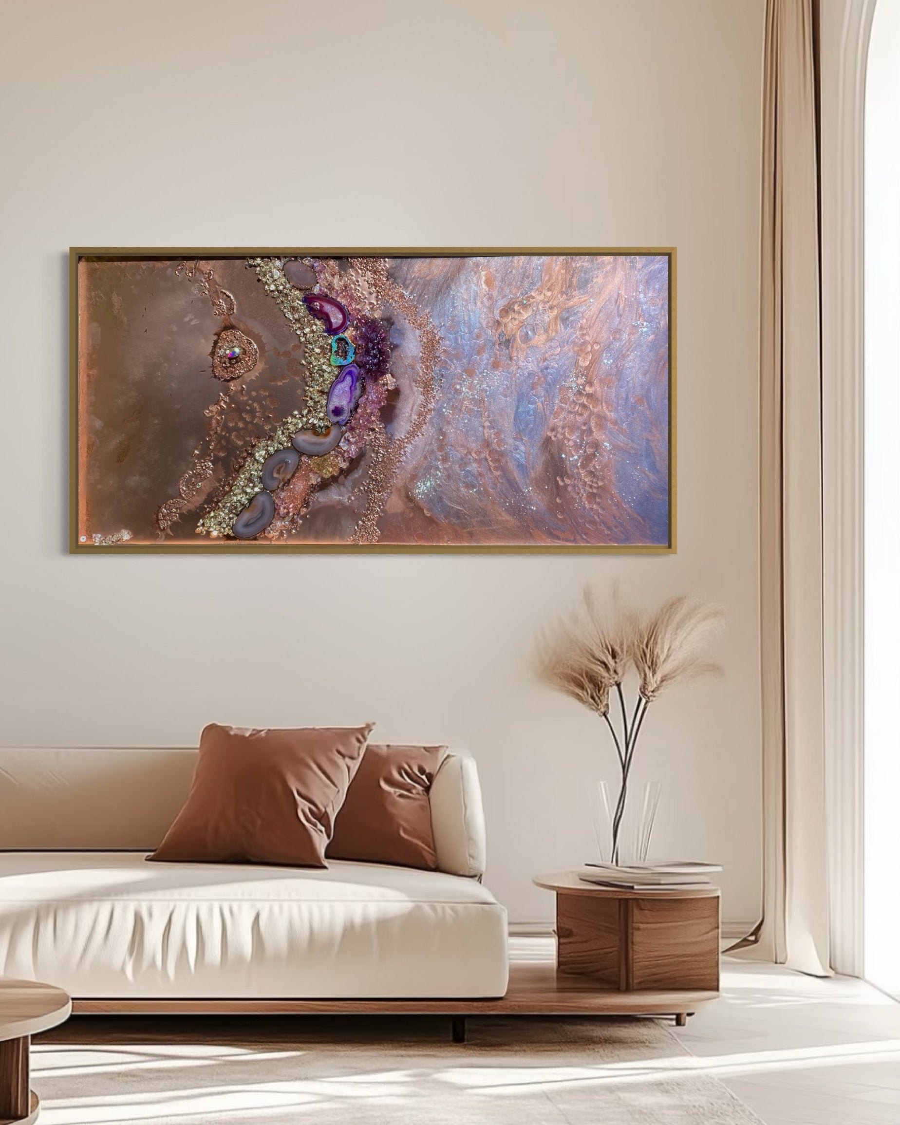 Rose Gold Abstract Landscape. Copper Reflective Original Artwork