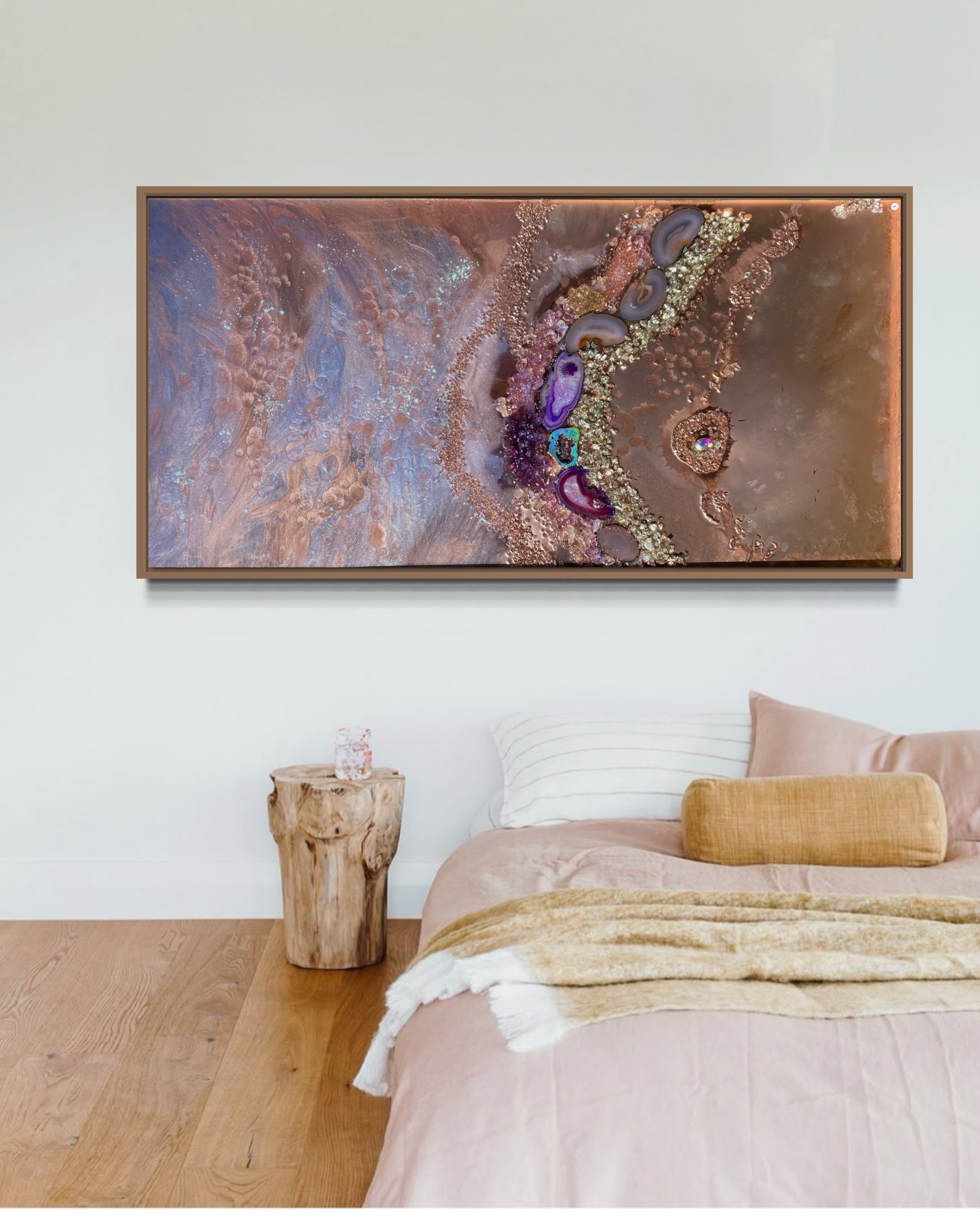 Rose Gold Abstract Landscape. Copper Reflective Original Artwork