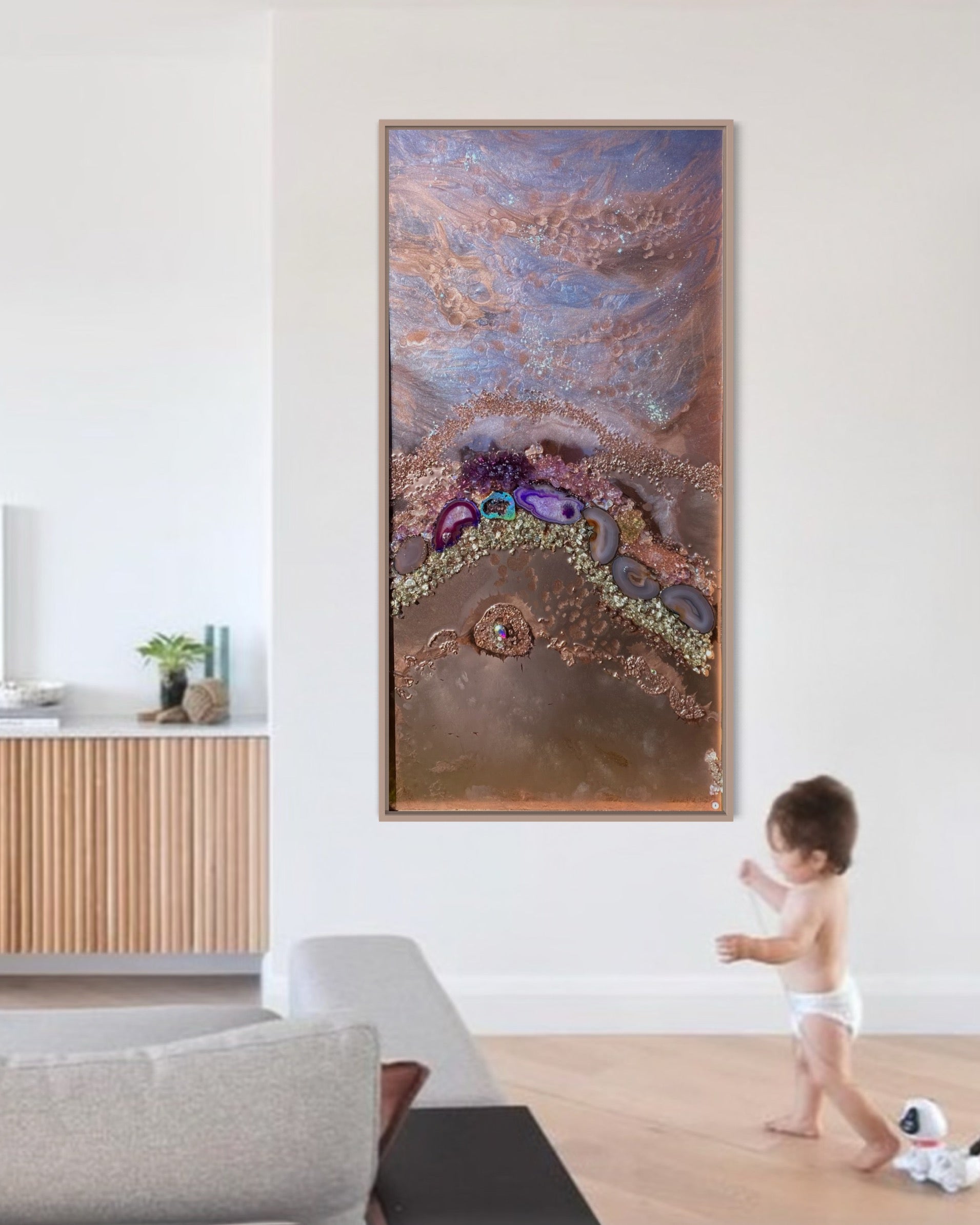 Rose Gold Abstract Landscape. Copper Reflective Original Artwork