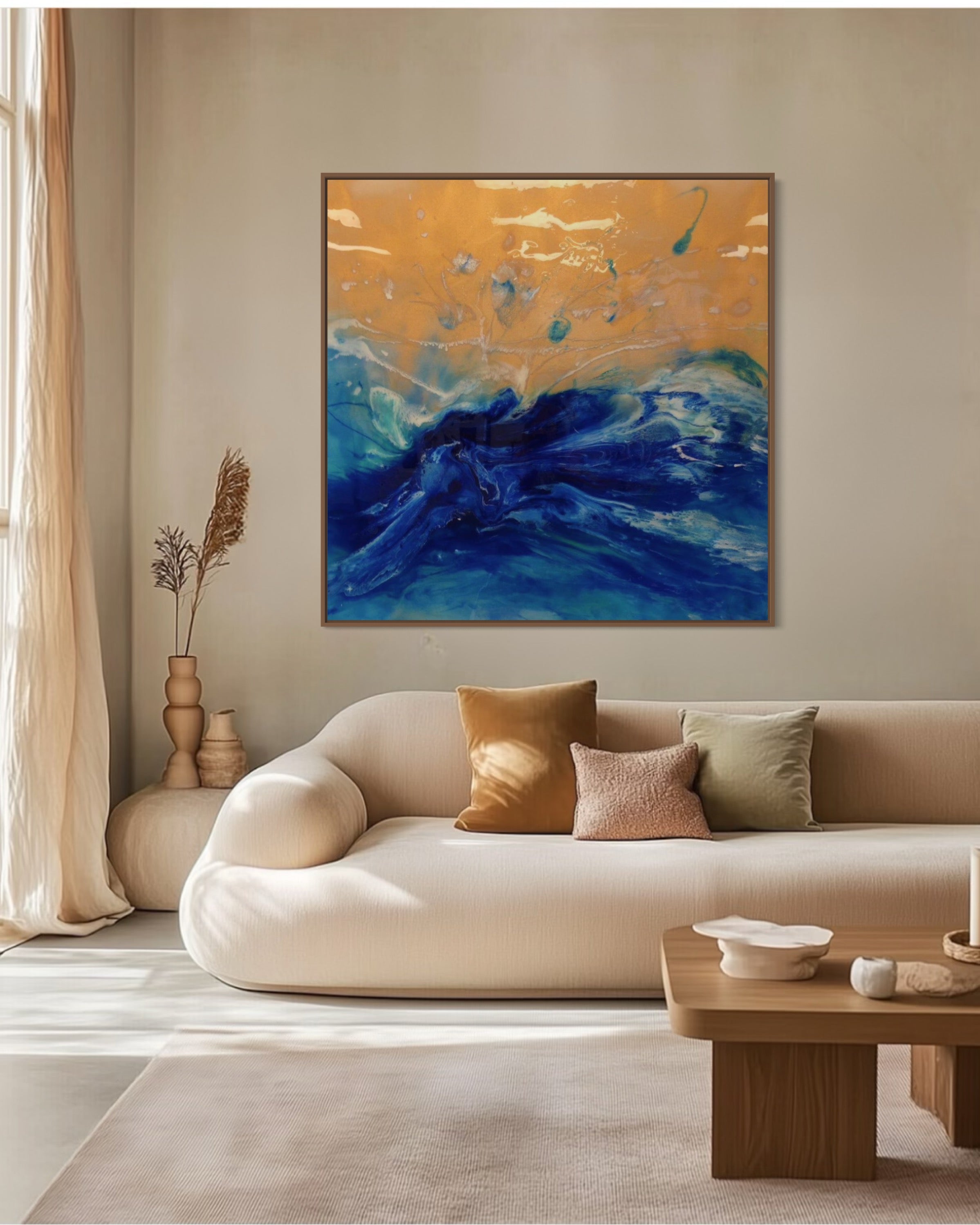 Blue Spirits of the Ocean - Eagle. Original Blue and Gold Abstract Wave Artwork