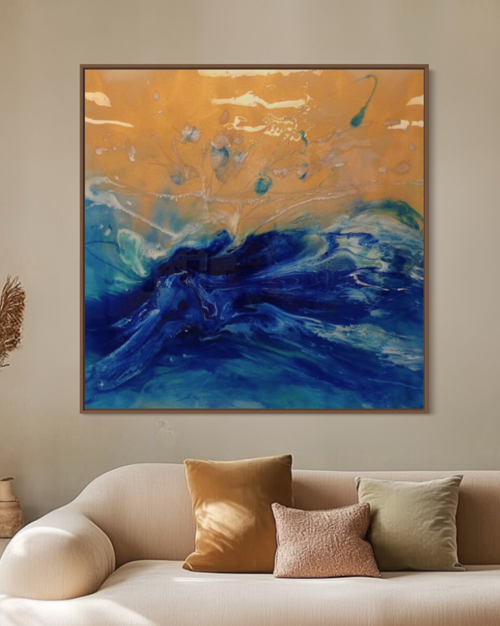 Blue Spirits of the Ocean - Eagle. Original Blue and Gold Abstract Wave Artwork