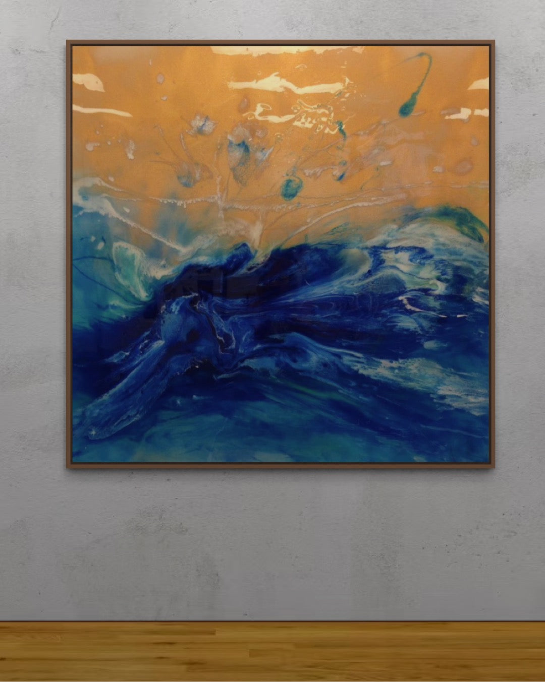 Blue Spirits of the Ocean - Eagle. Original Blue and Gold Abstract Wave Artwork