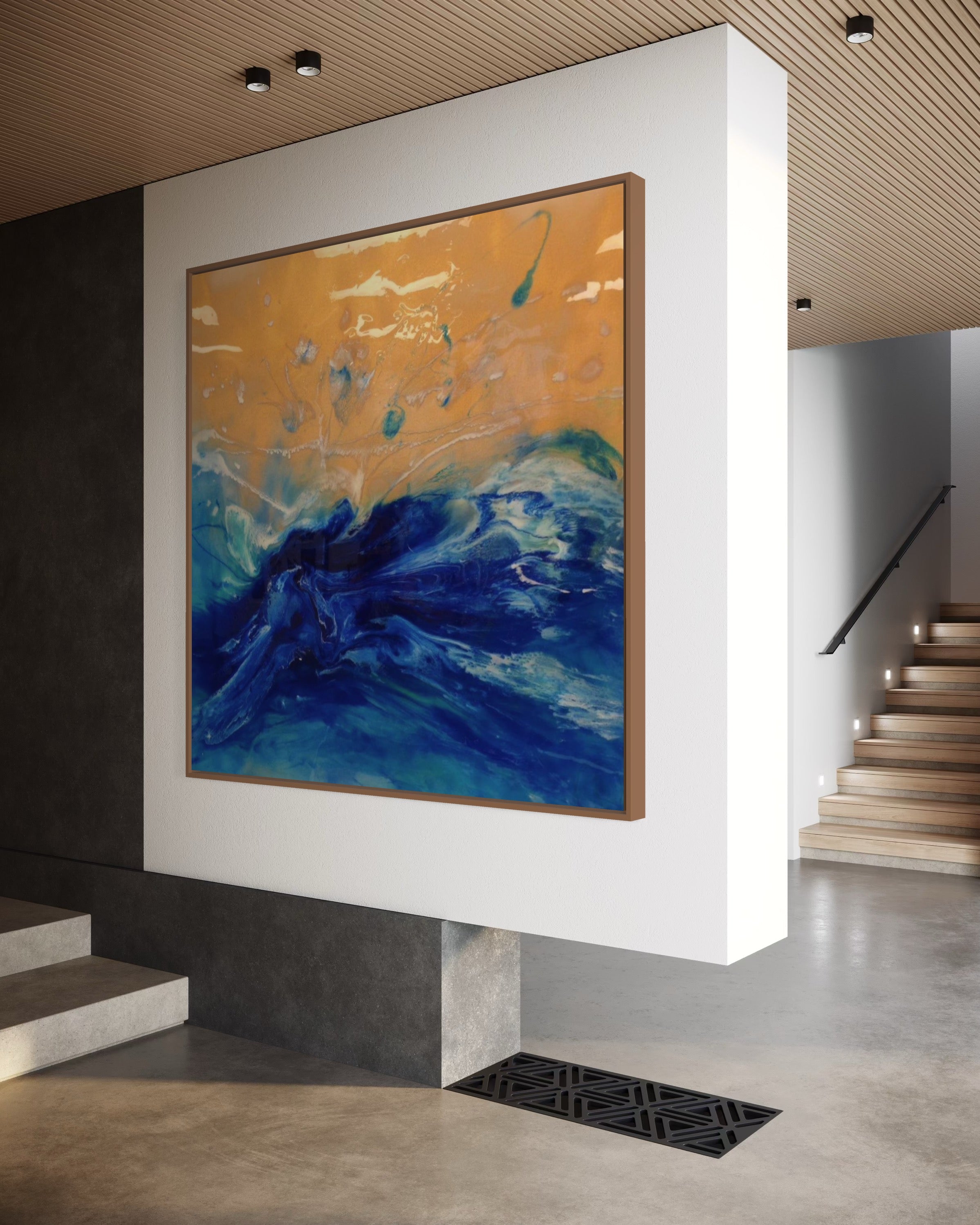 Blue Spirits of the Ocean - Eagle. Original Blue and Gold Abstract Wave Artwork