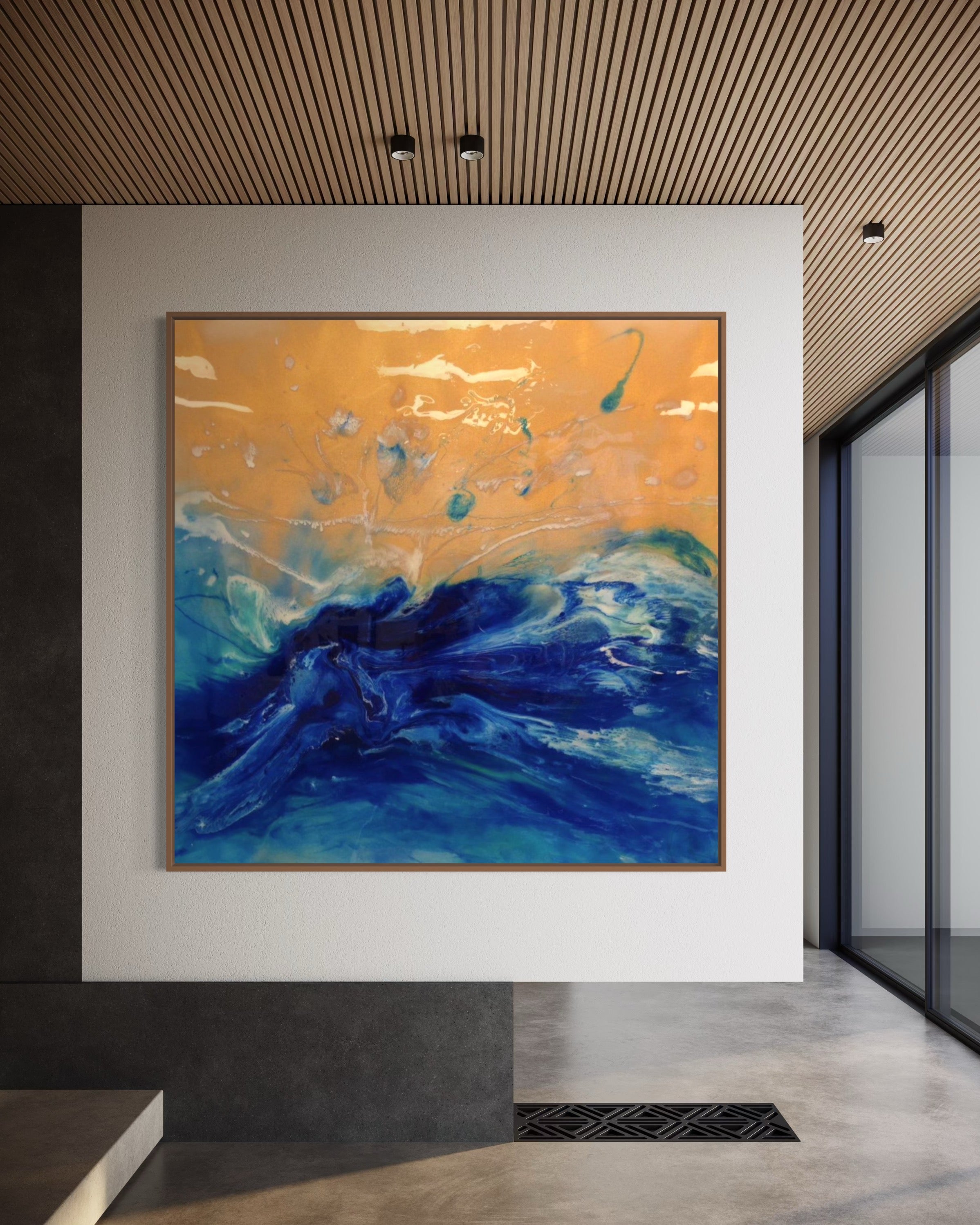 Blue Spirits of the Ocean - Eagle. Original Blue and Gold Abstract Wave Artwork