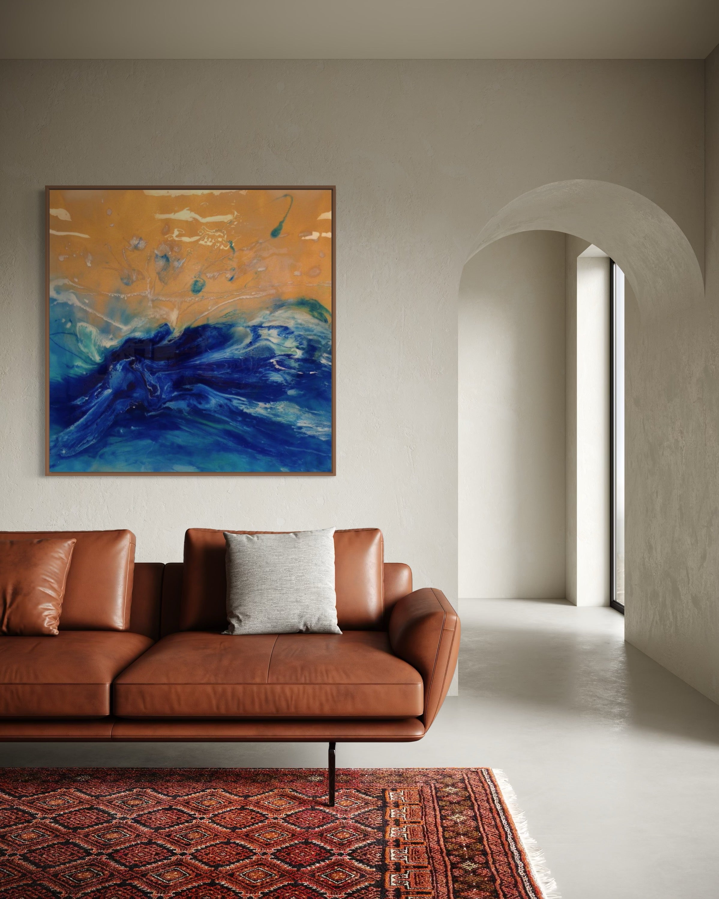 Blue Spirits of the Ocean - Eagle. Original Blue and Gold Abstract Wave Artwork