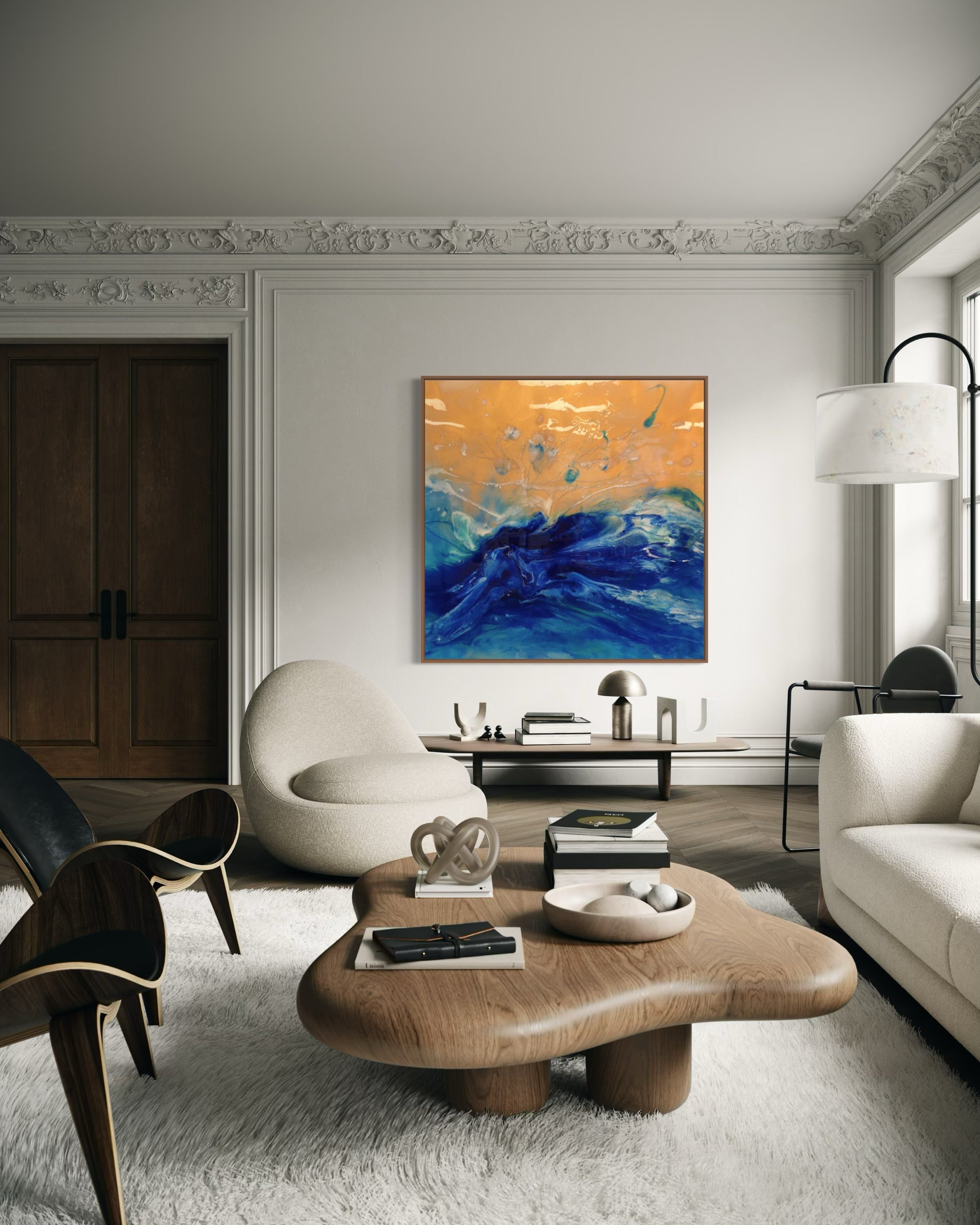Blue Spirits of the Ocean - Eagle. Original Blue and Gold Abstract Wave Artwork