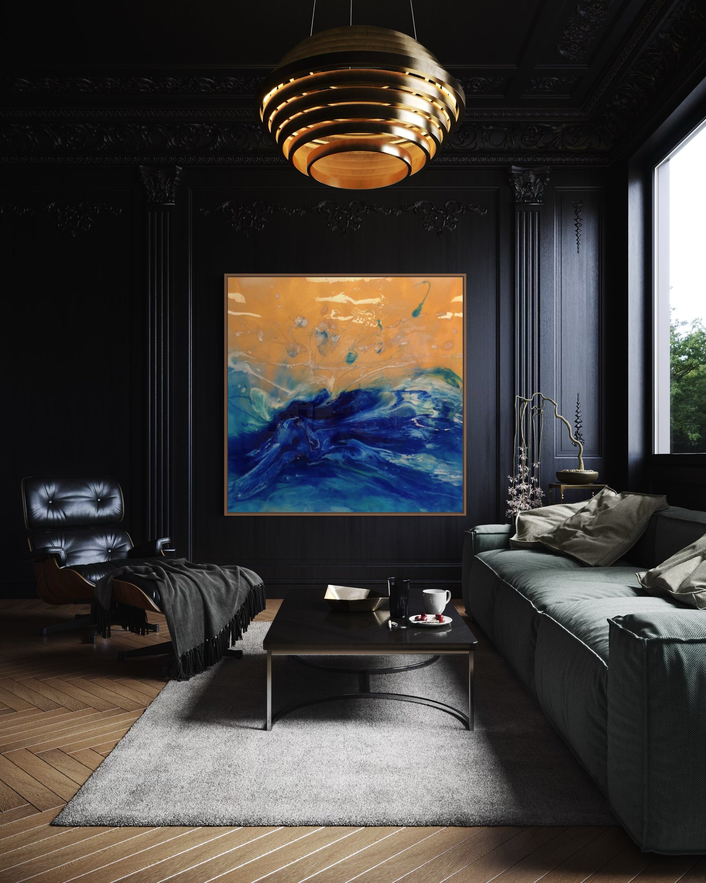 Blue Spirits of the Ocean - Eagle. Original Blue and Gold Abstract Wave Artwork