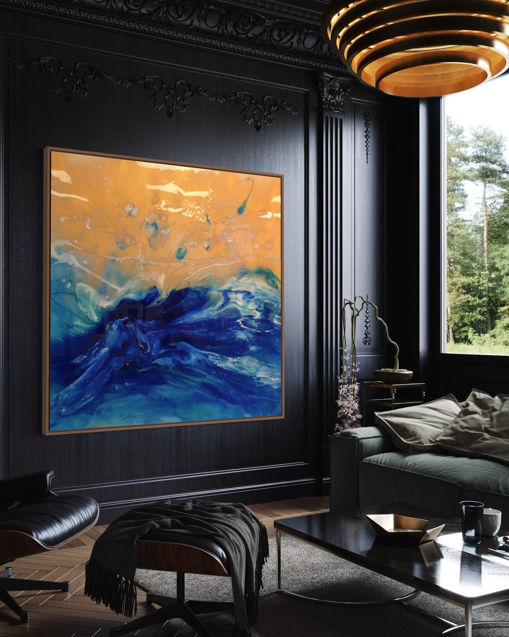 Blue Spirits of the Ocean - Eagle. Original Blue and Gold Abstract Wave Artwork