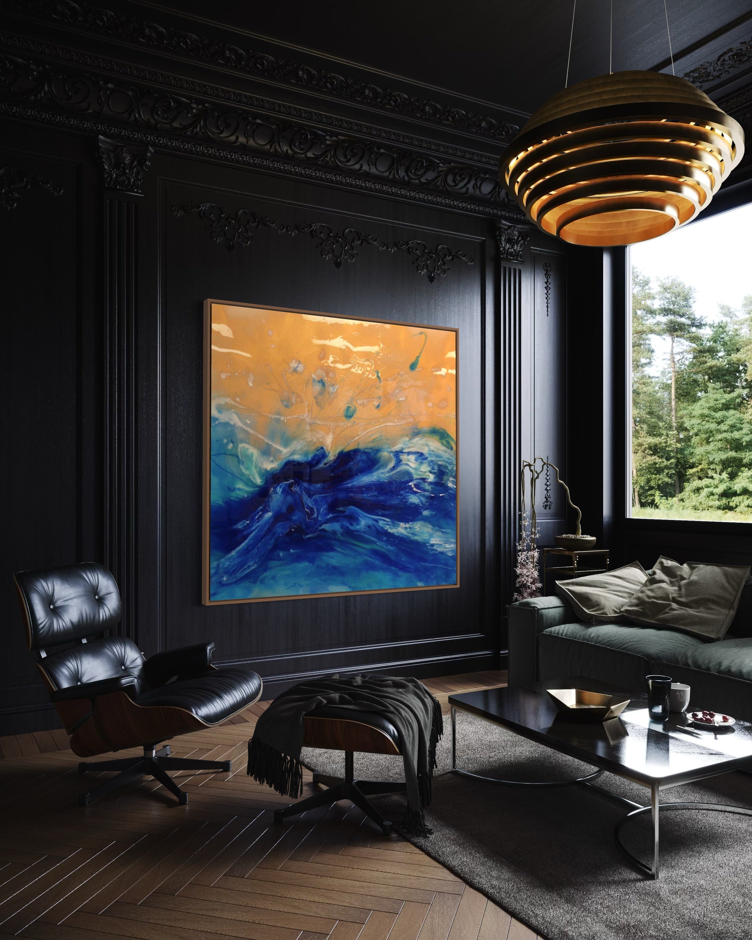 Blue Spirits of the Ocean - Eagle. Original Blue and Gold Abstract Wave Artwork