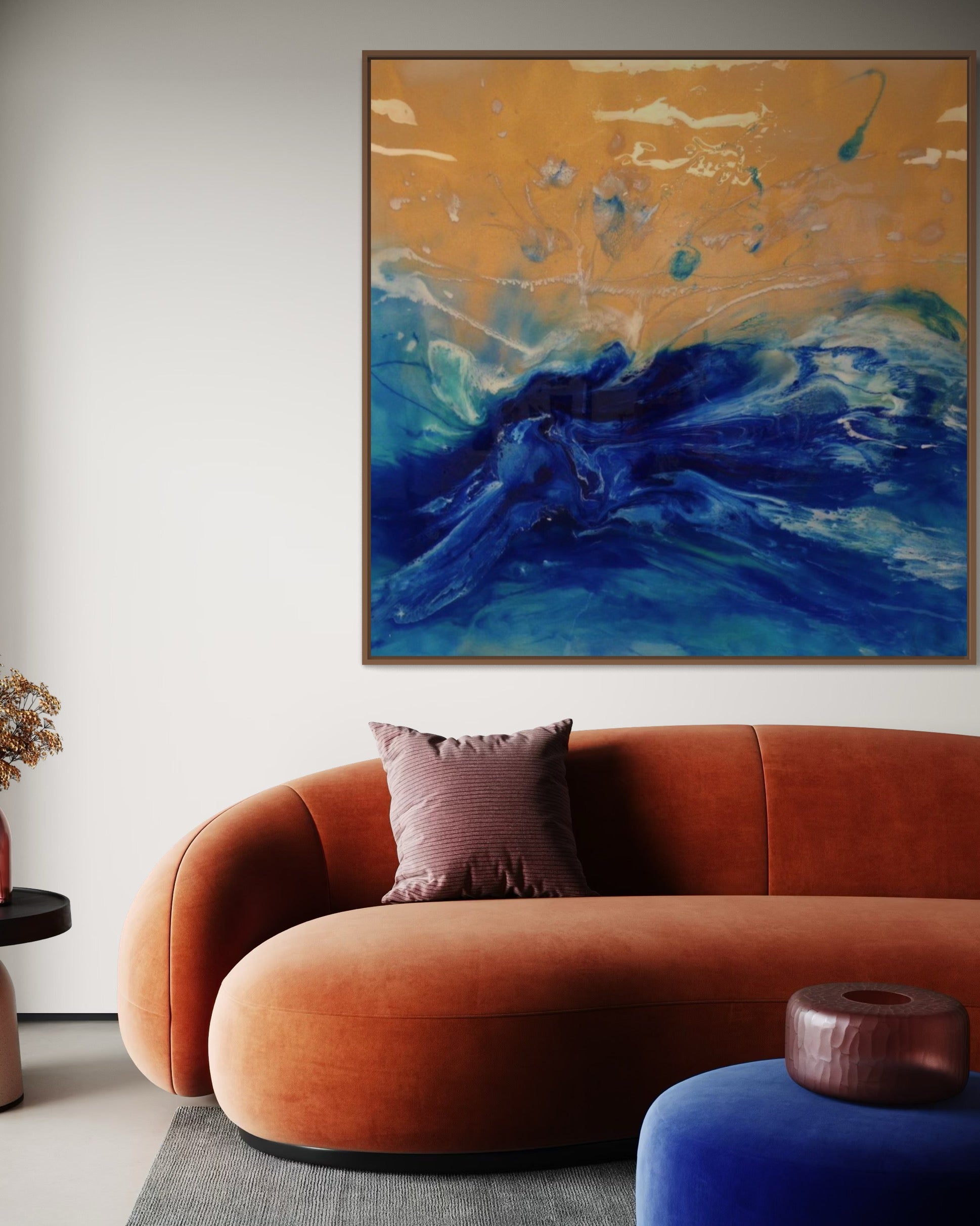 Blue Spirits of the Ocean - Eagle. Original Blue and Gold Abstract Wave Artwork