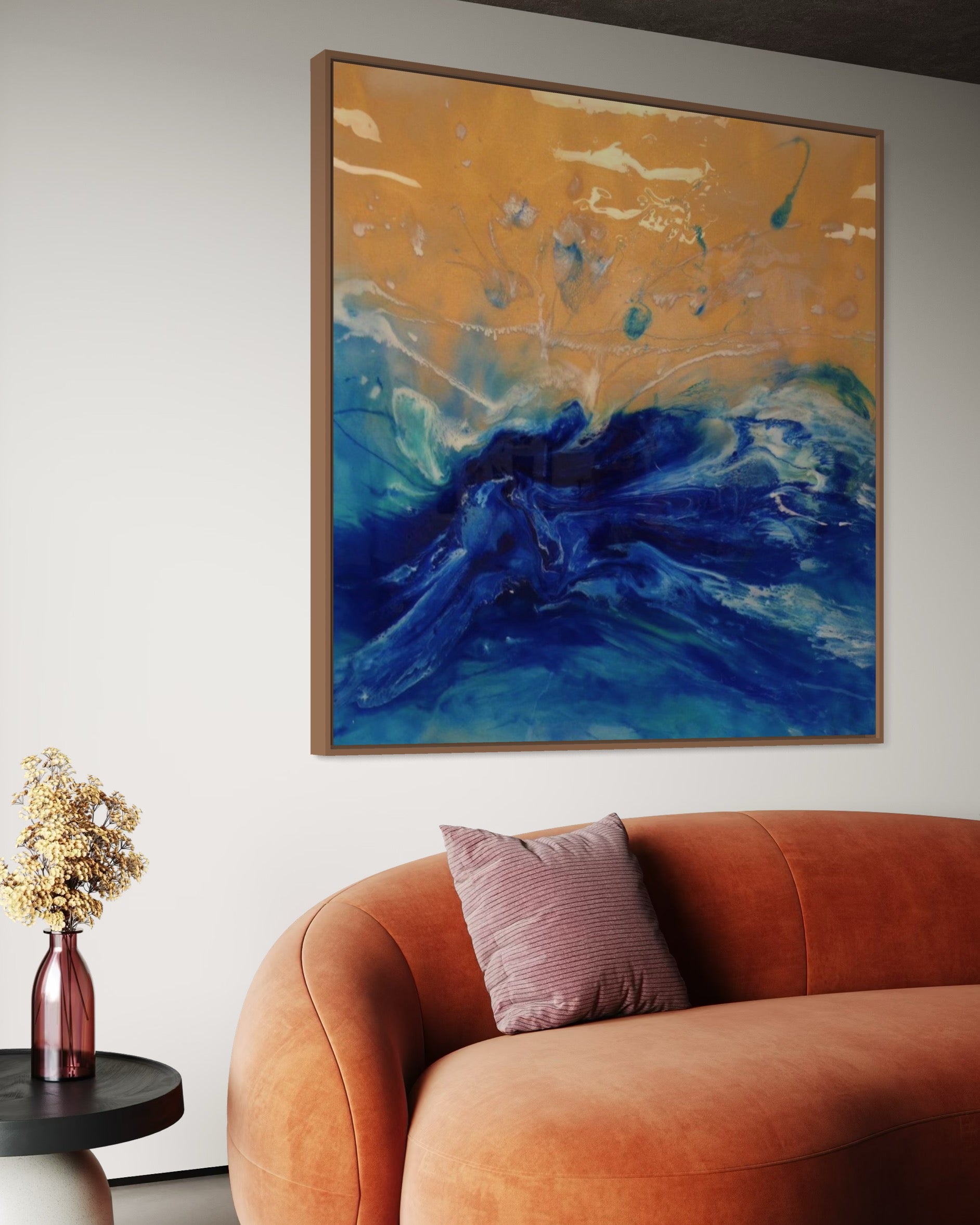 Blue Spirits of the Ocean - Eagle. Original Blue and Gold Abstract Wave Artwork