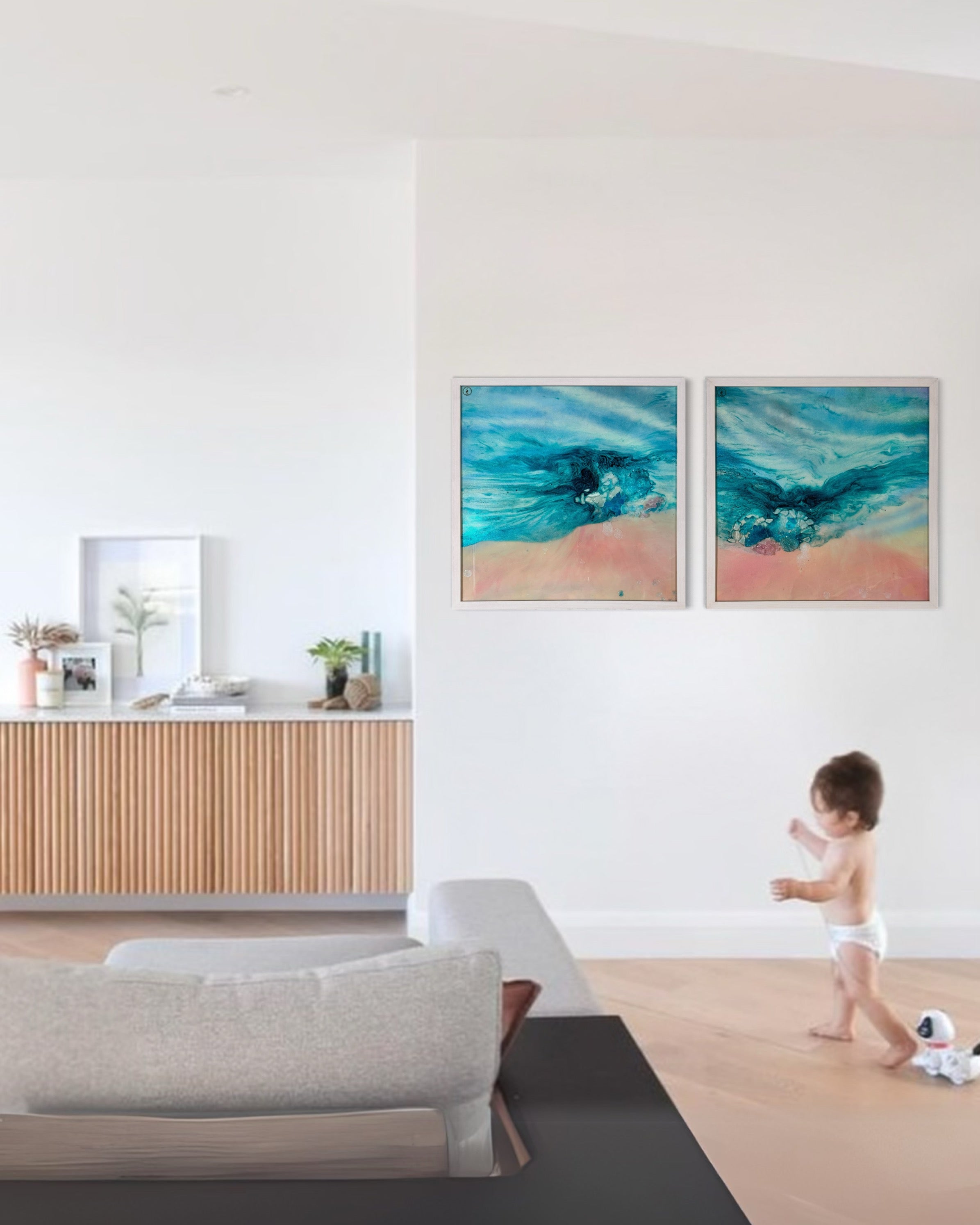 Laguna Beach Vibes set of 2 110x55cm FRAMED 55x55 cm each