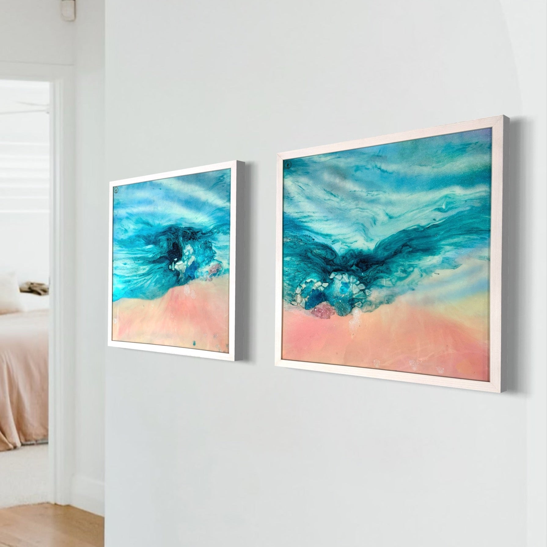 Laguna Beach Vibes set of 2 110x55cm FRAMED 55x55 cm each
