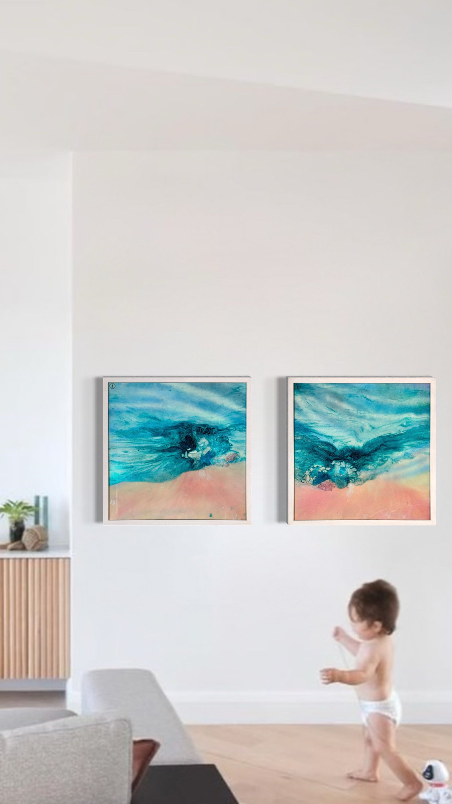 Laguna Beach Vibes set of 2 110x55cm FRAMED 55x55 cm each