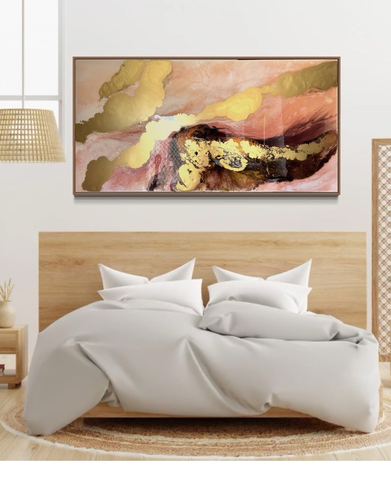 Mothers embrace. Gold and Brown Abstract Landscape. Original Artwork