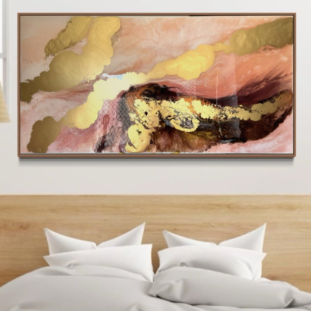 Mothers embrace. Gold and Brown Abstract Landscape. Original Artwork