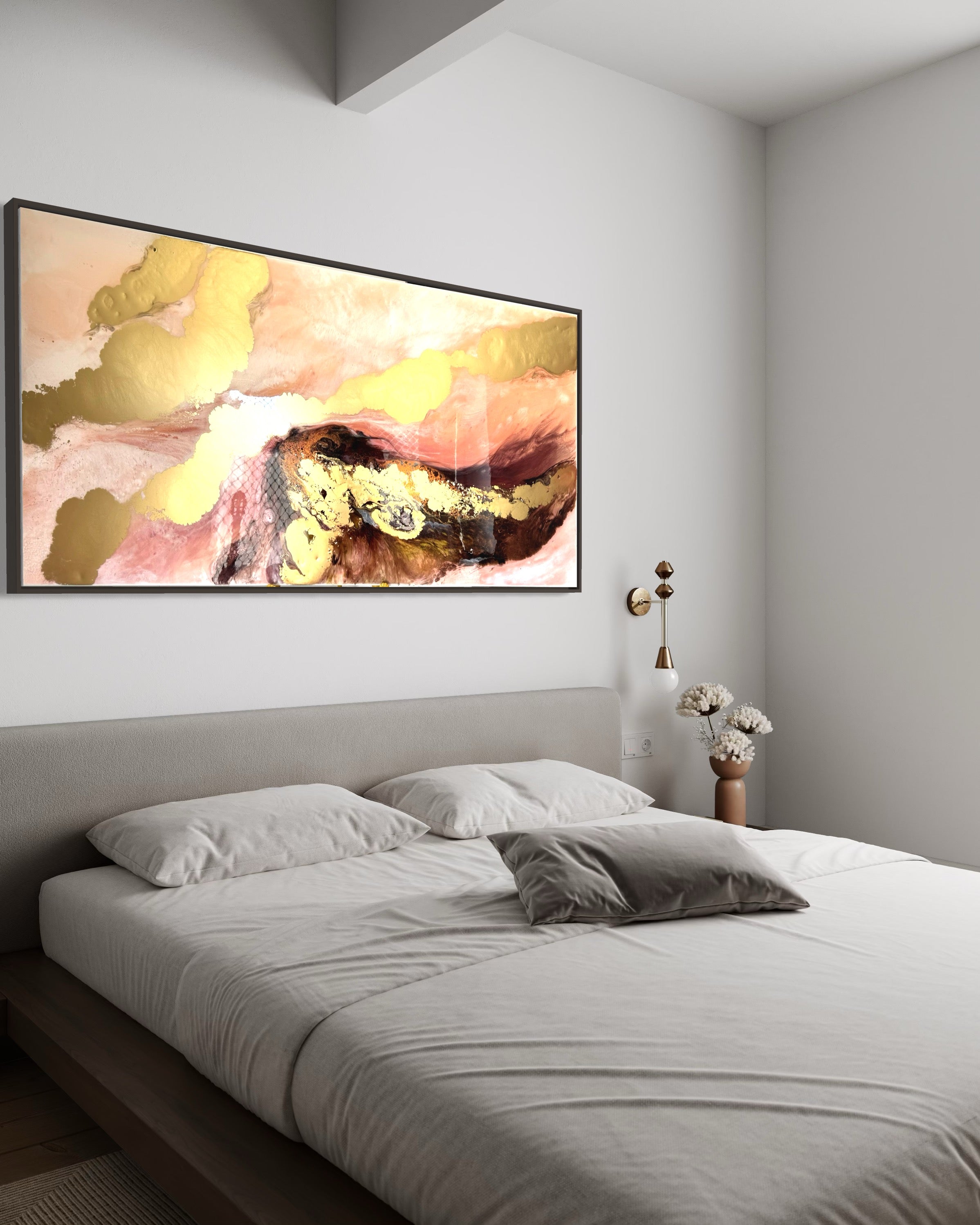 Mothers embrace. Gold and Brown Abstract Landscape. Original Artwork