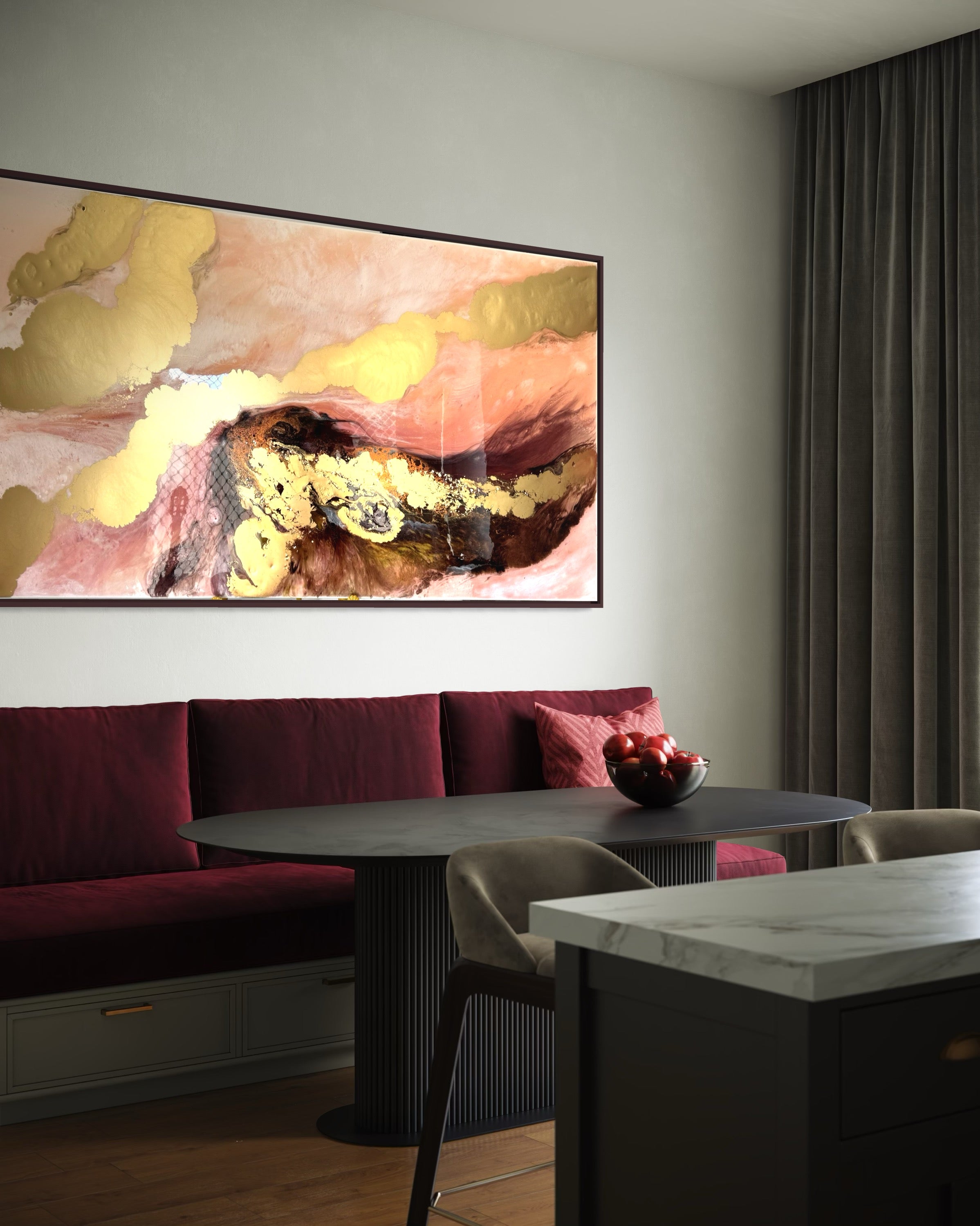 Mothers embrace. Gold and Brown Abstract Landscape. Original Artwork