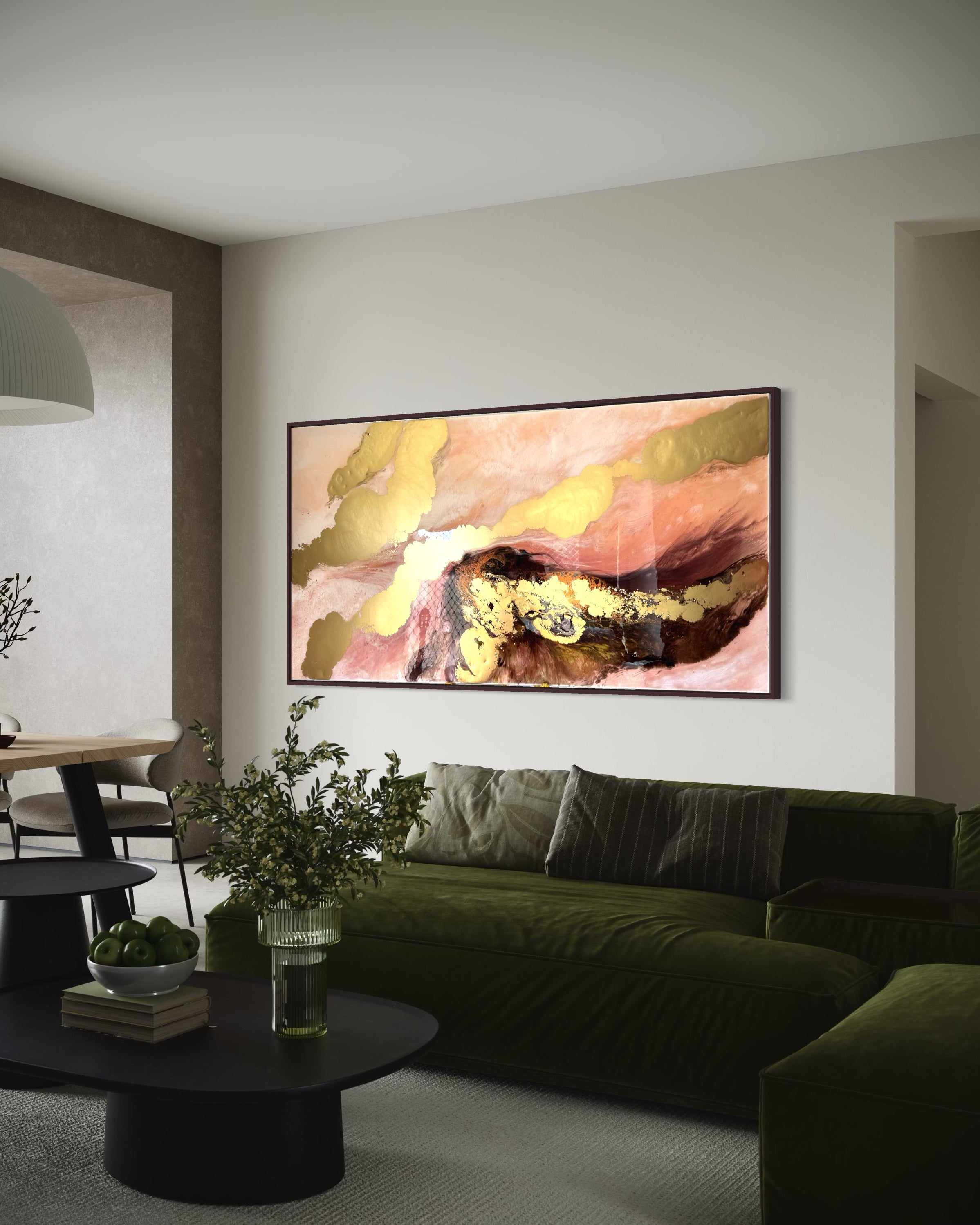 Mothers embrace. Gold and Brown Abstract Landscape. Original Artwork
