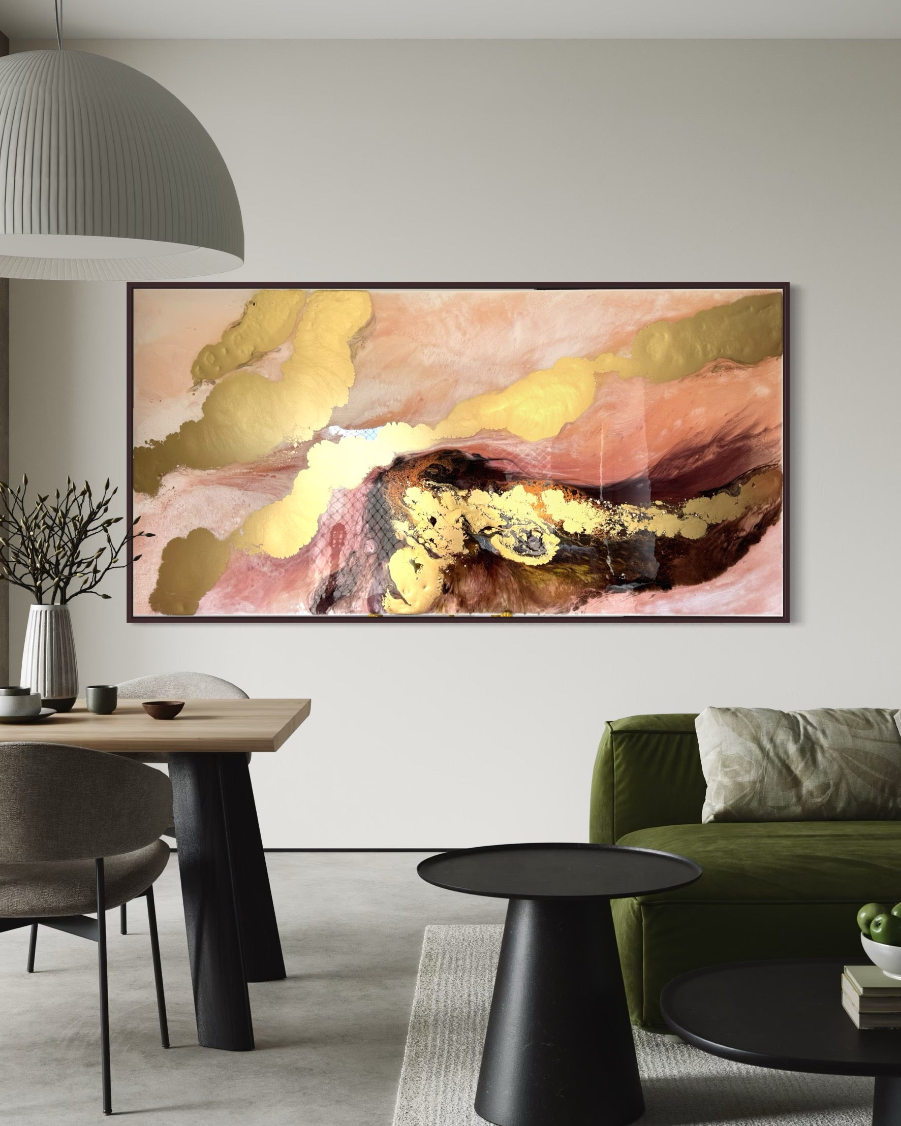 Mothers embrace. Gold and Brown Abstract Landscape. Original Artwork