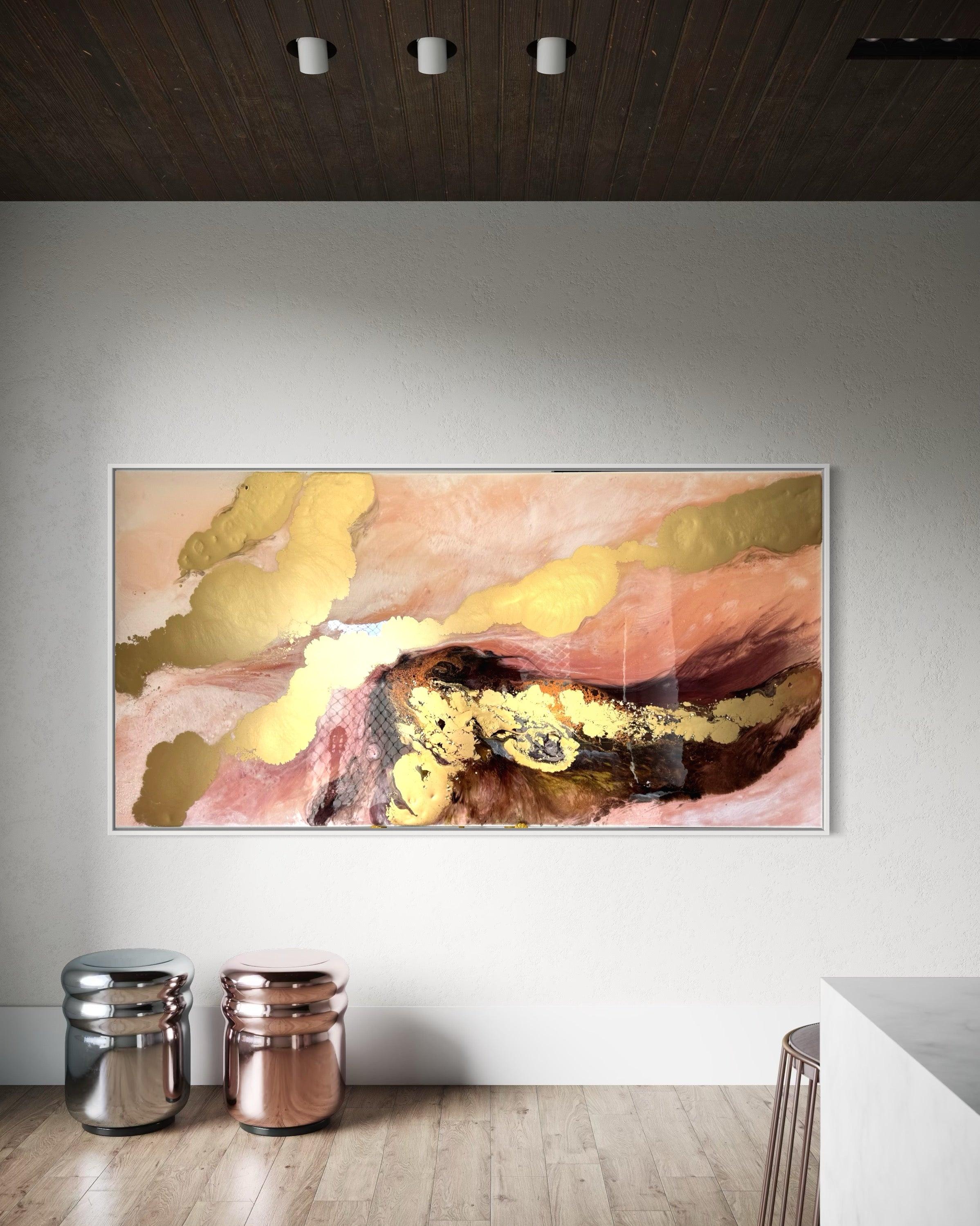 Mothers embrace. Gold and Brown Abstract Landscape. Original Artwork
