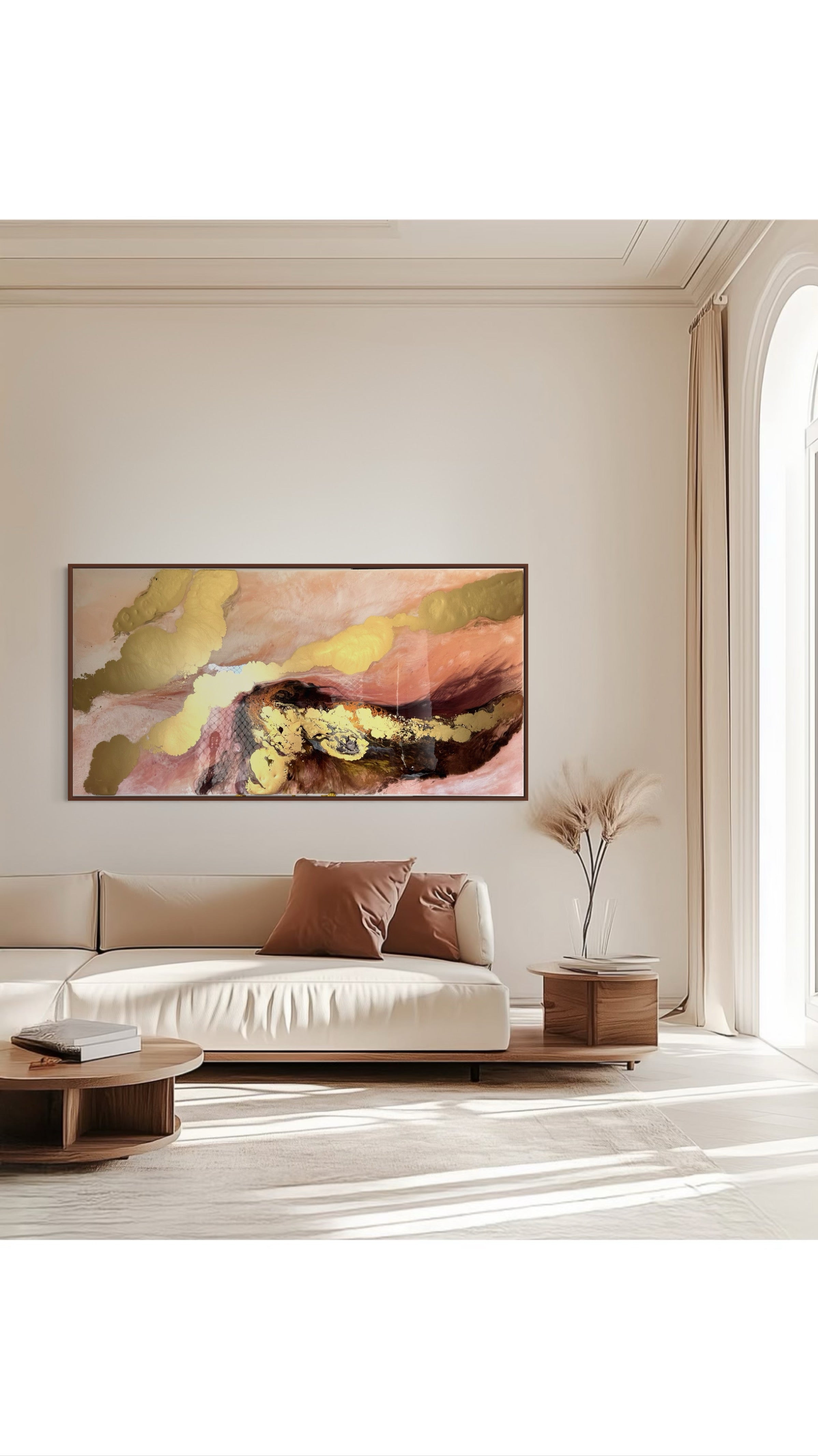 Mothers embrace. Gold and Brown Abstract Landscape. Original Artwork