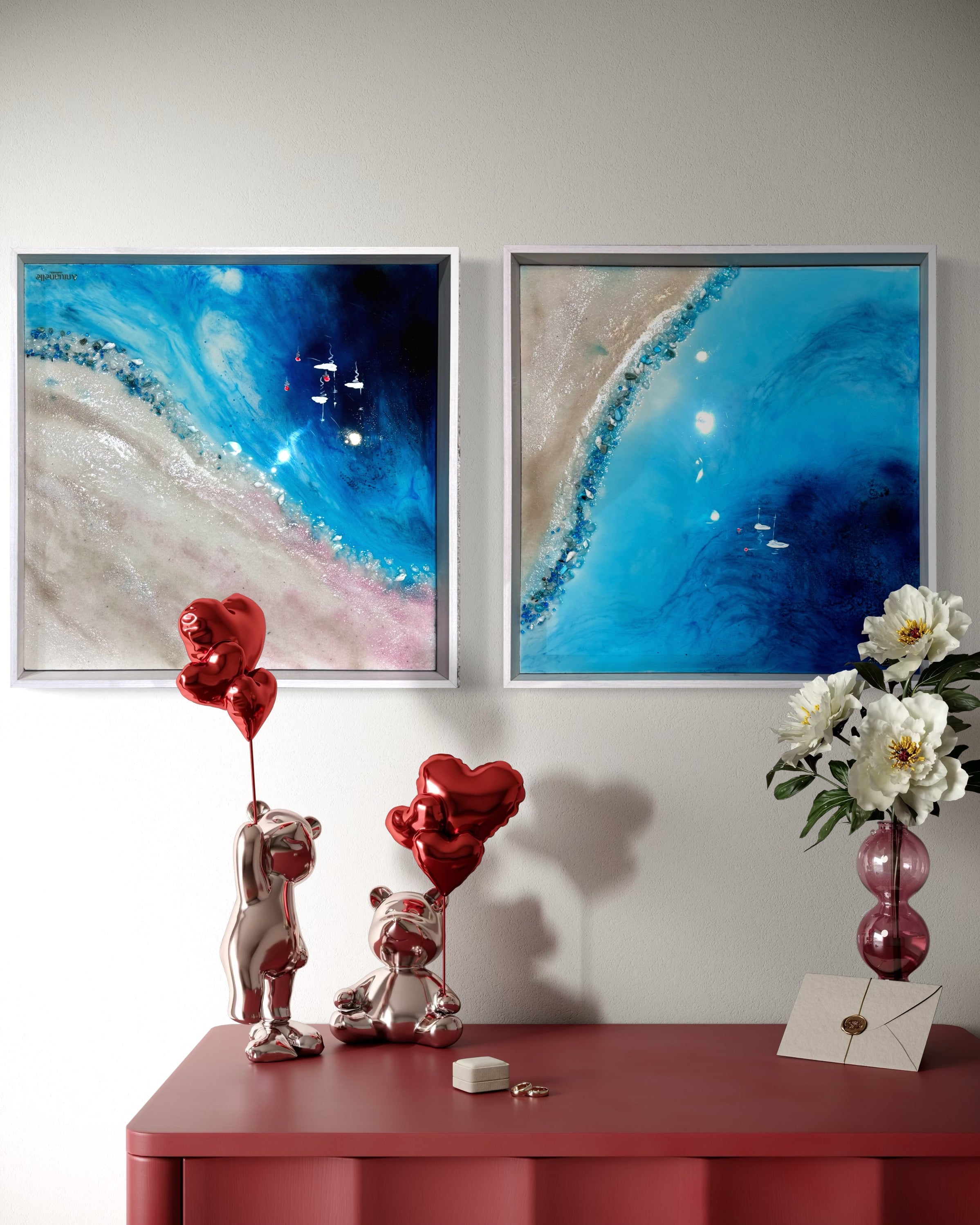Amalfi Yachts Boats 1 and 2 Set of two artworks 105x55g cm FRAMED
