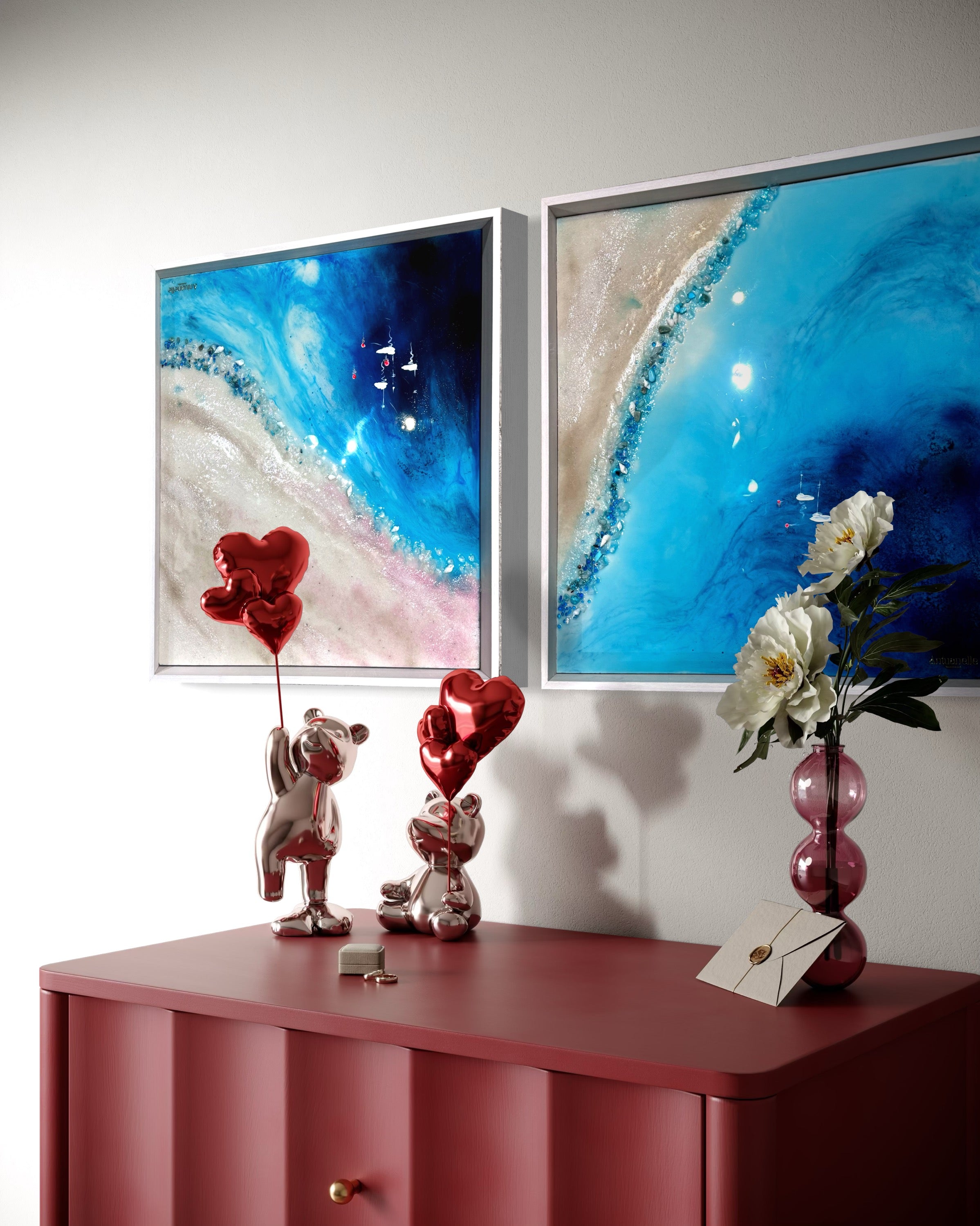 Amalfi Yachts Boats 1 and 2 Set of two artworks 105x55g cm FRAMED