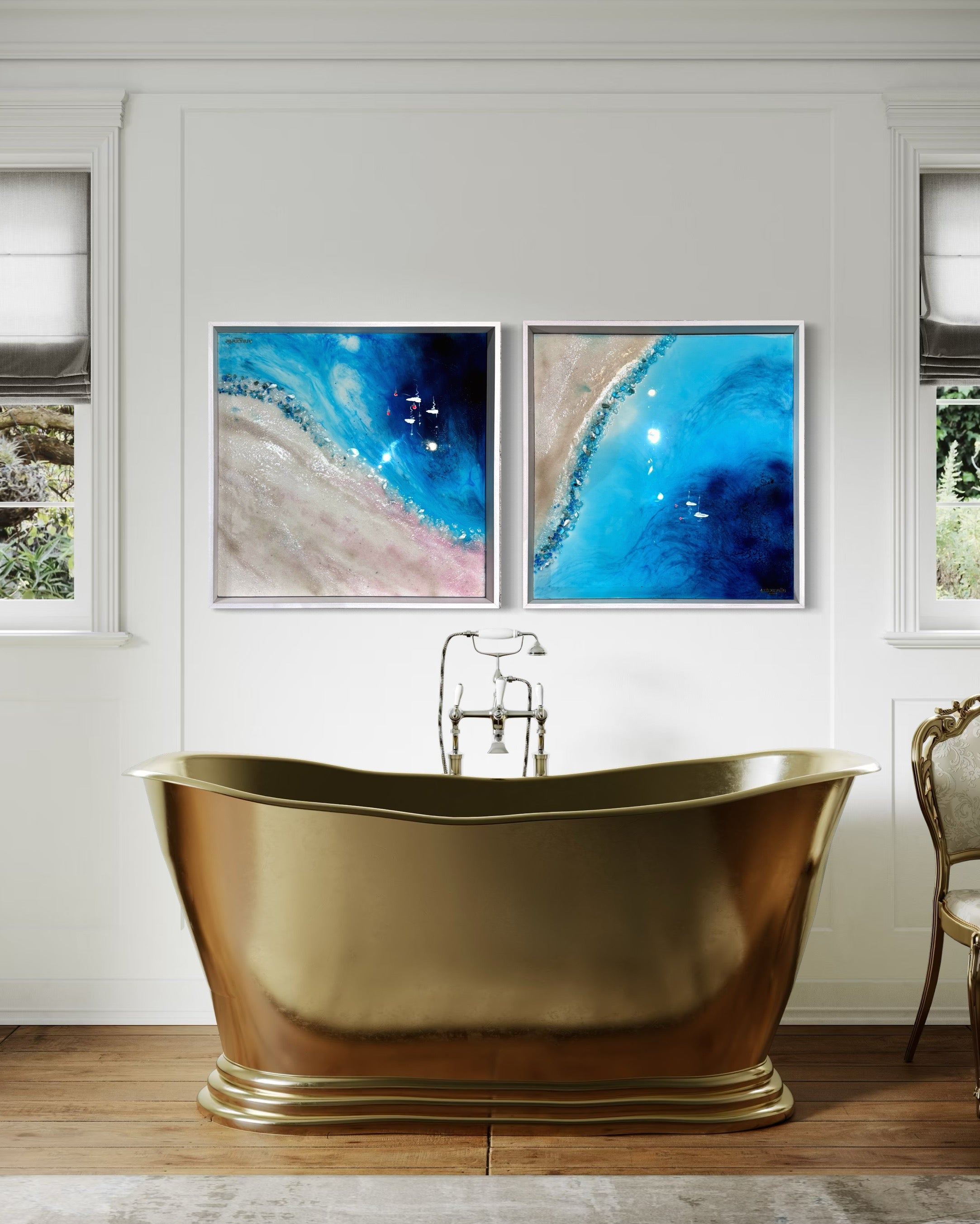 Amalfi Yachts Boats 1 and 2 Set of two artworks 105x55g cm FRAMED