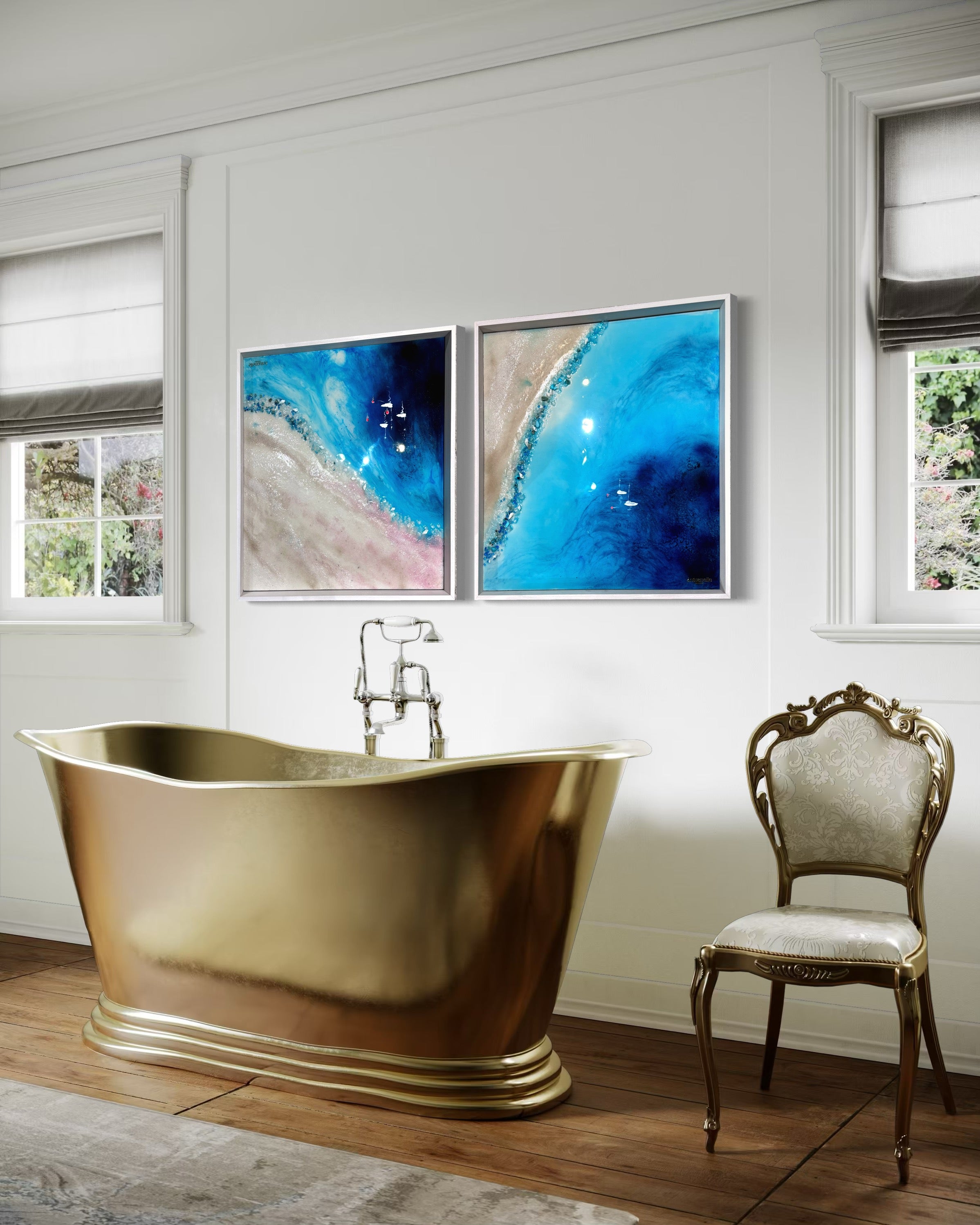 Amalfi Yachts Boats 1 and 2 Set of two artworks 105x55g cm FRAMED