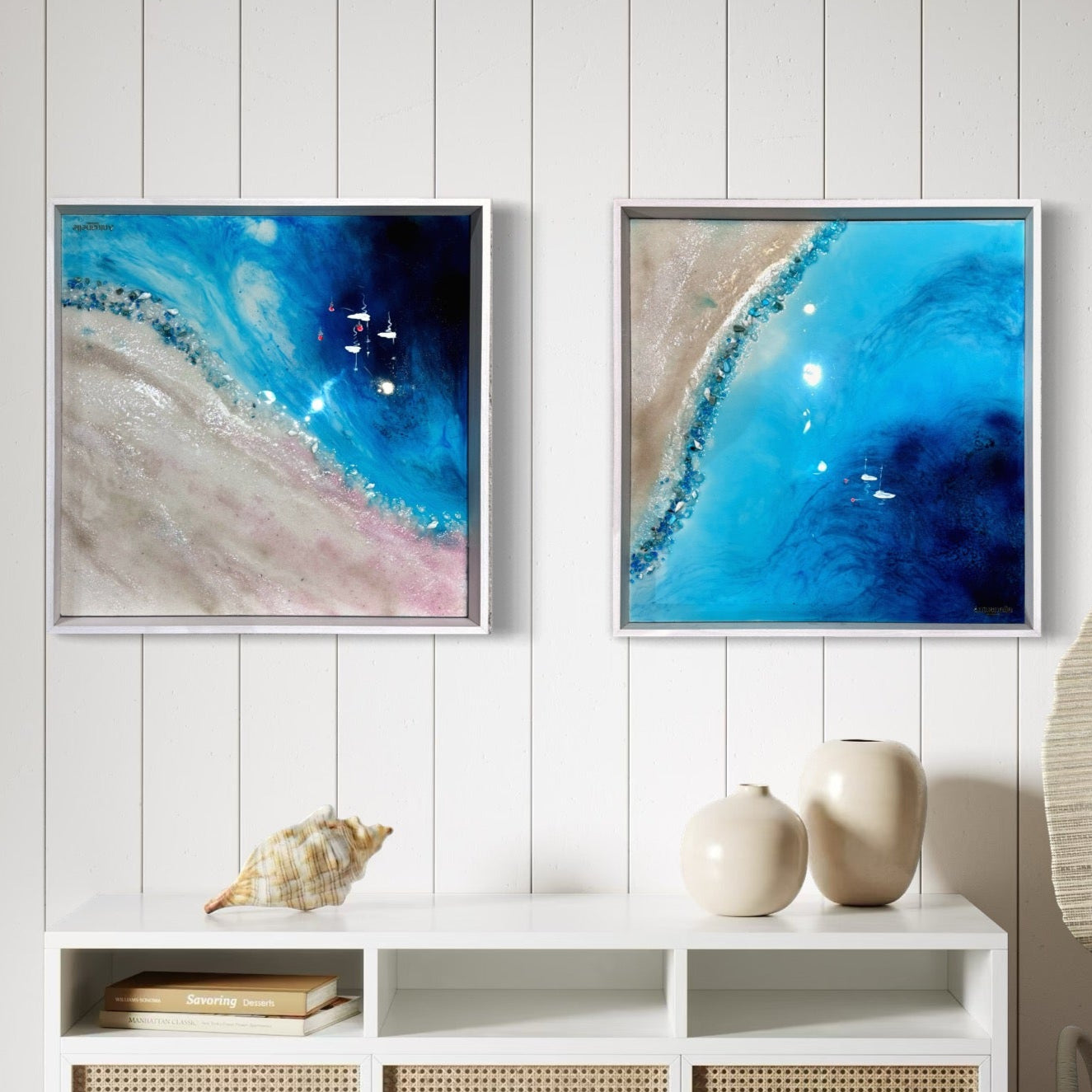 Amalfi Yachts Boats 1 and 2 Set of two artworks 105x55g cm FRAMED