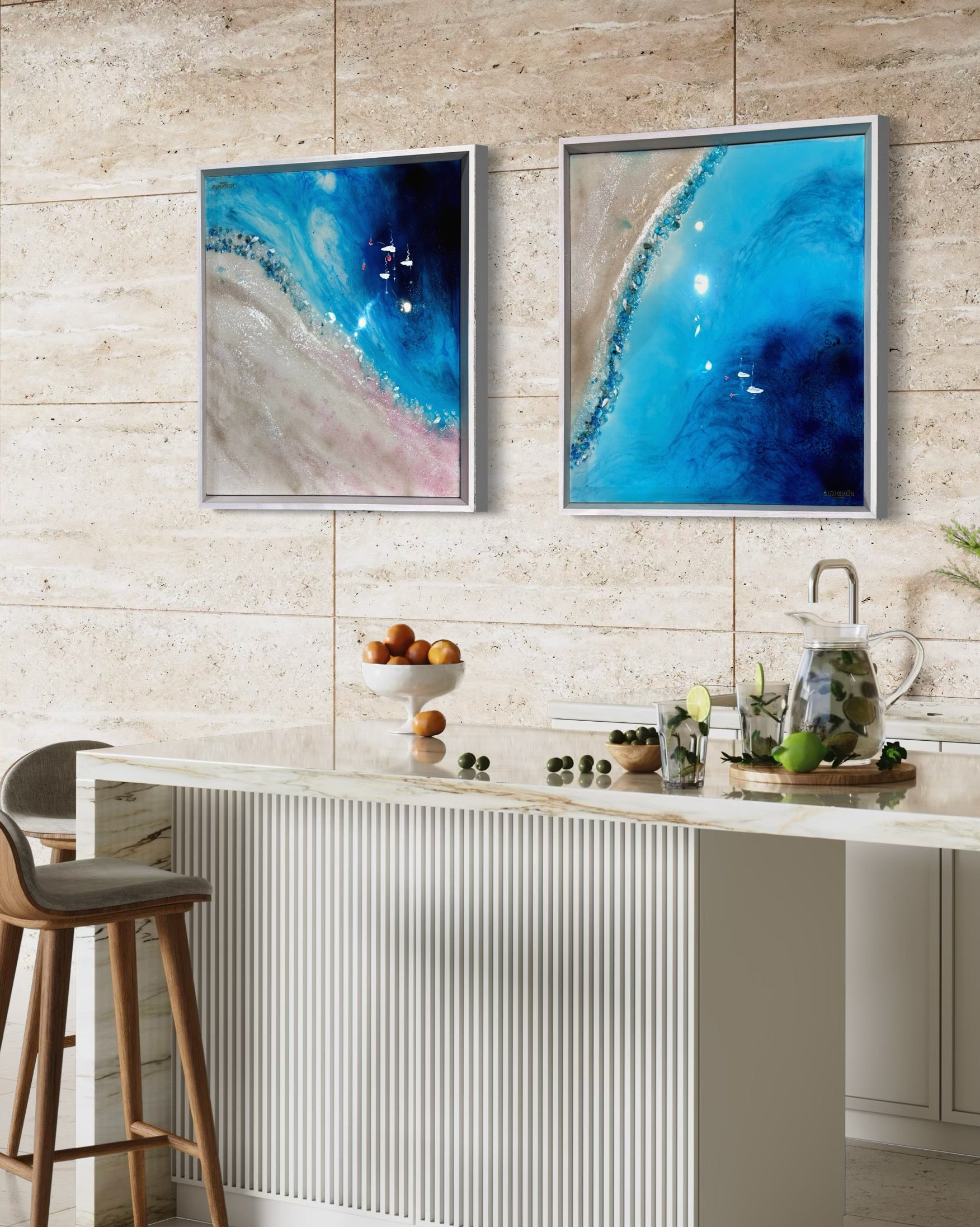 Amalfi Yachts Boats 1 and 2 Set of two artworks 105x55g cm FRAMED